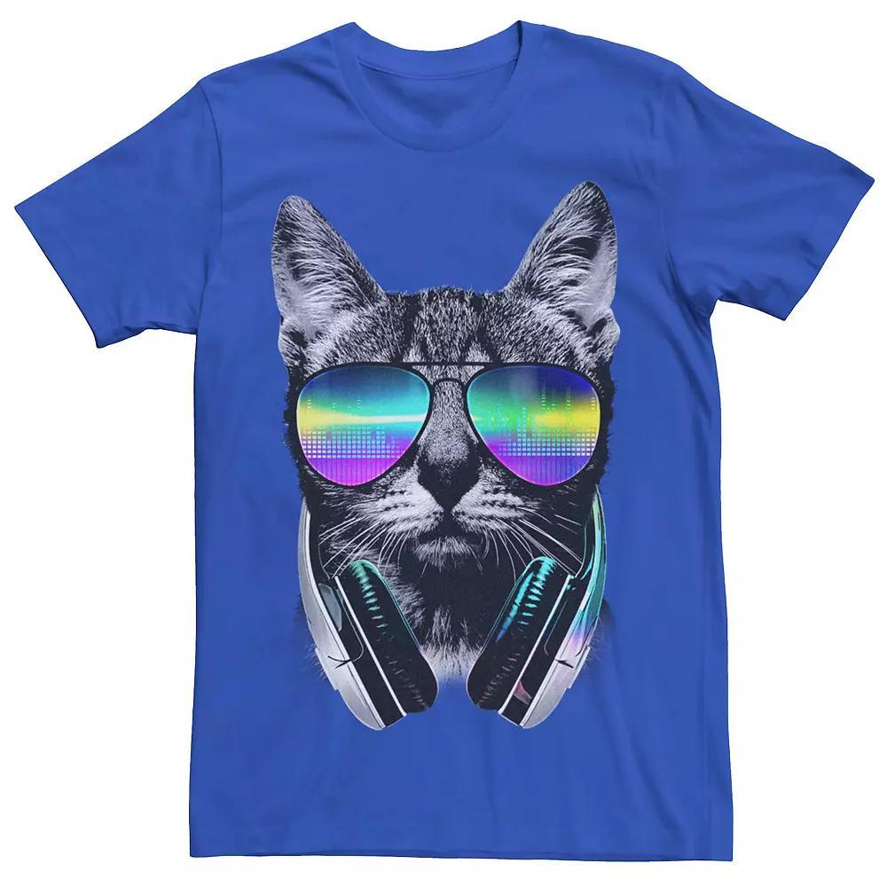 Men's Music Lover Cat Headphones Sunglasses Graphic Tee, Size: XL, Red Product Image