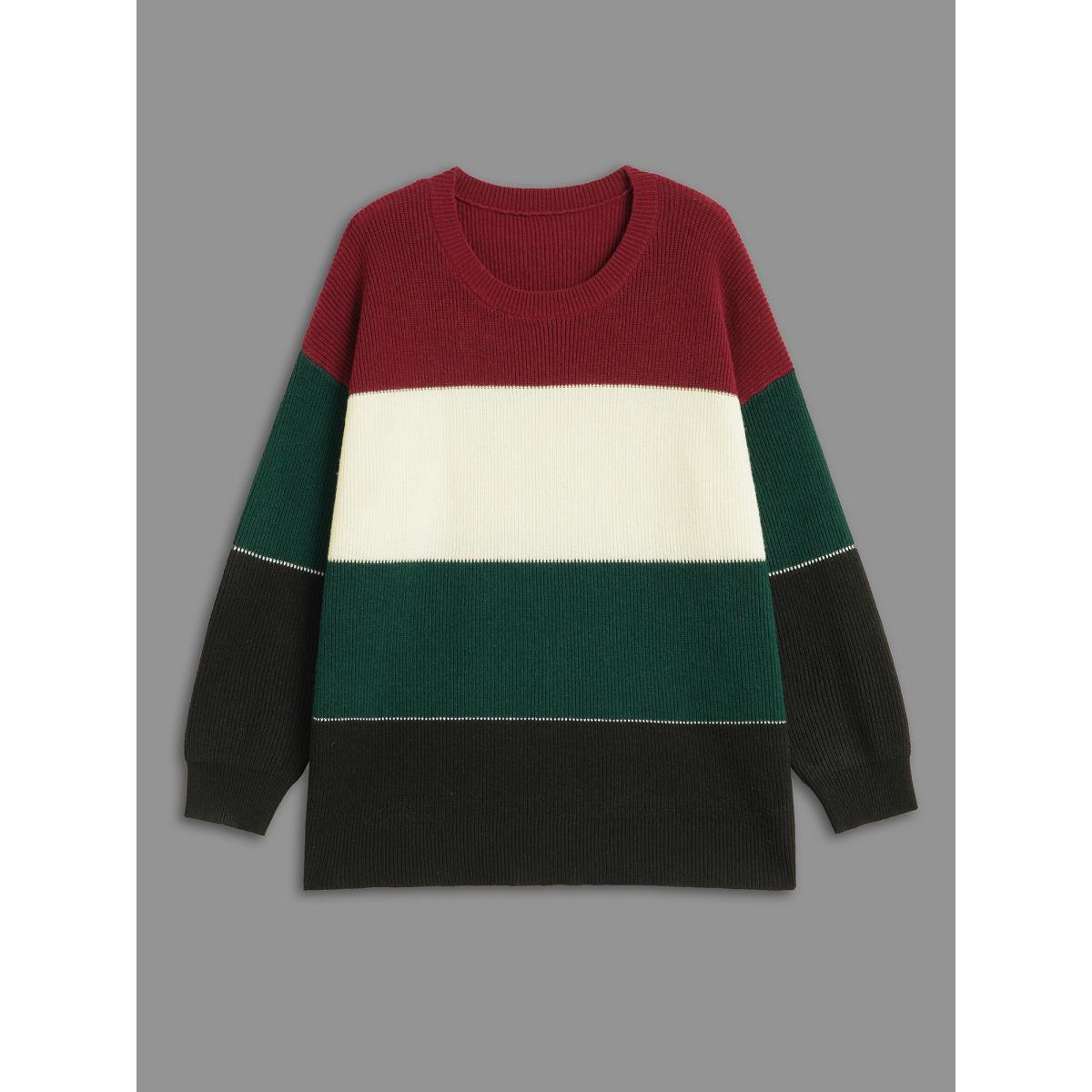 Plus Size Supersoft Essentials Holiday Color Block Pullover Multicolor Women Casual Loose Long Sleeve Round Neck Everyday Pullovers BloomChic 18-20/2X Product Image