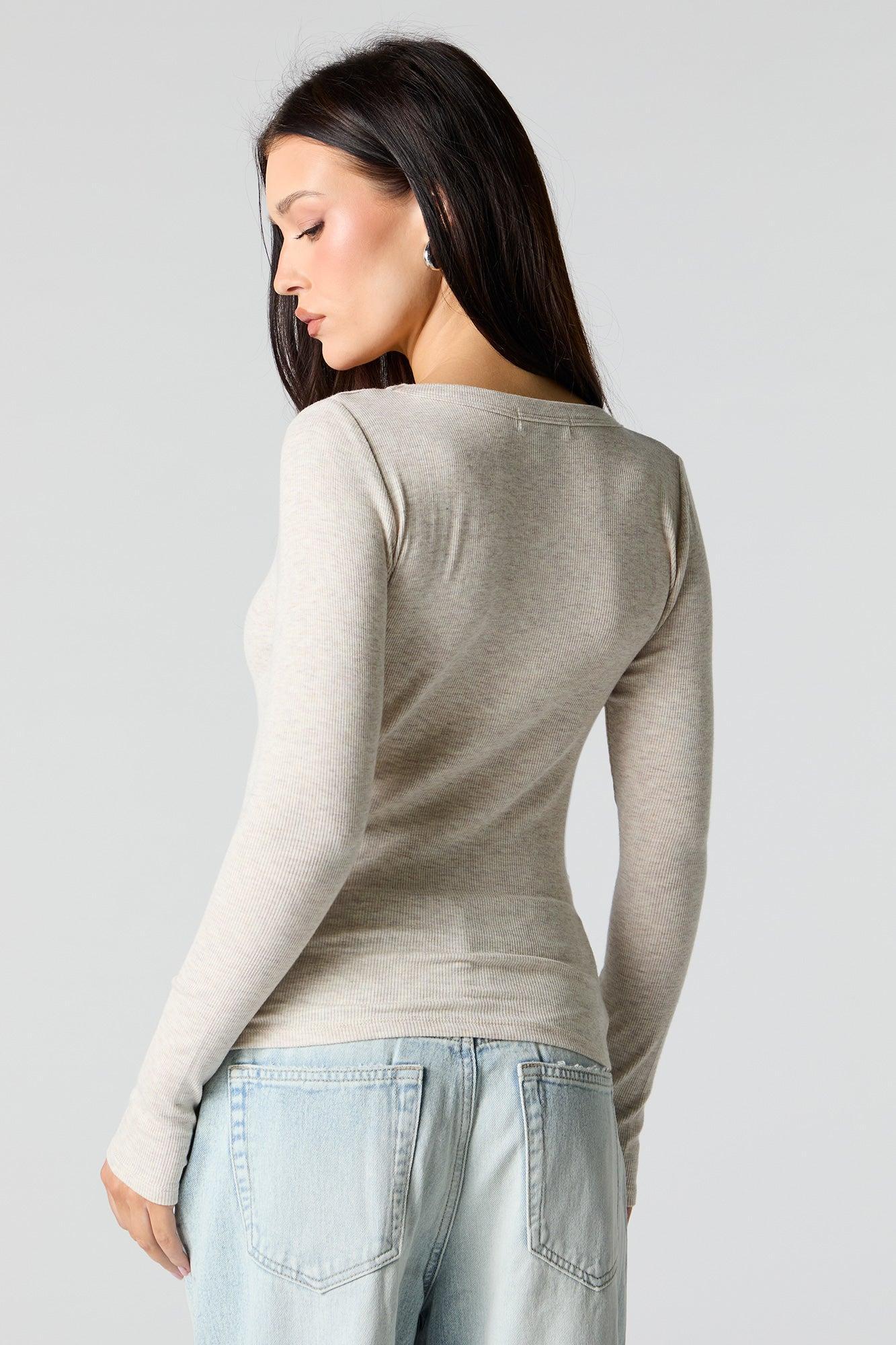 Ribbed Scoop Neck Long Sleeve Top Female Product Image