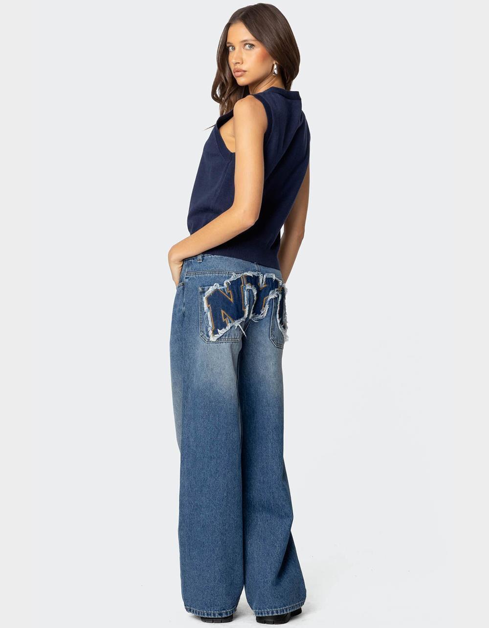 EDIKTED NYC Washed Low Rise Jeans Product Image