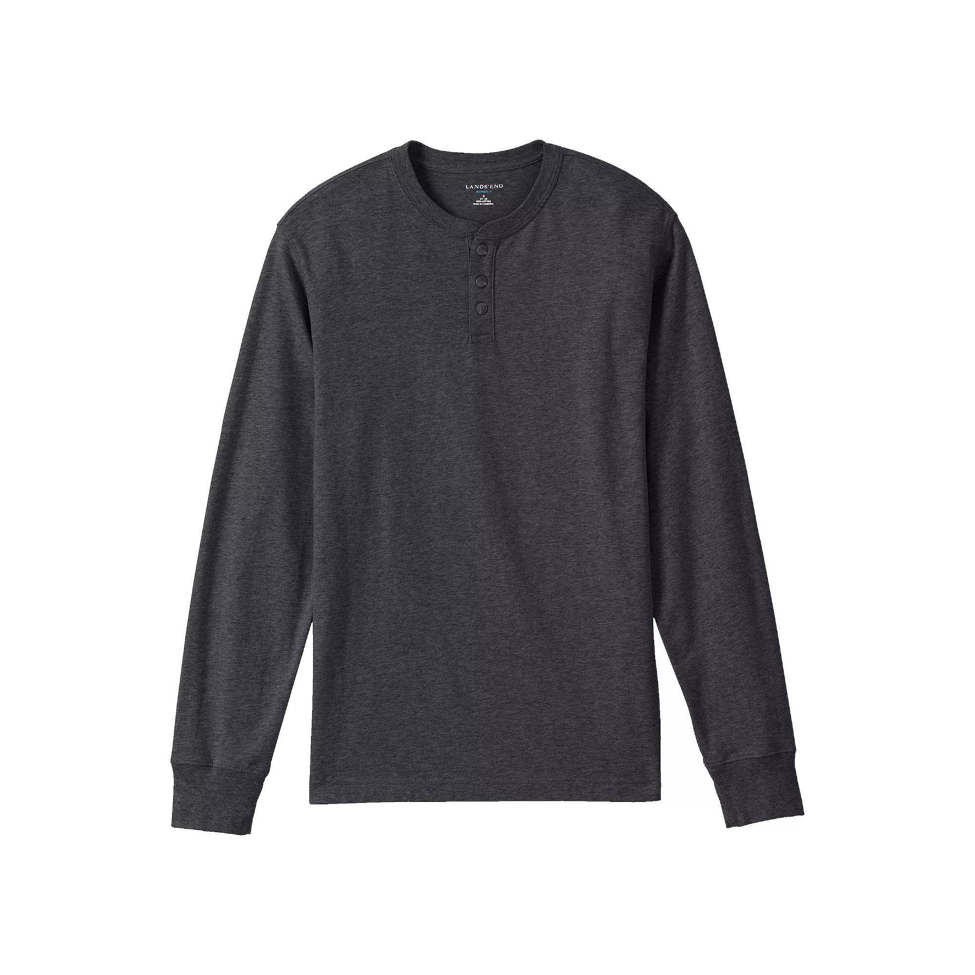 Men's Lands' End Super-T Henley, Size: XL, Dark Grey Heather Product Image