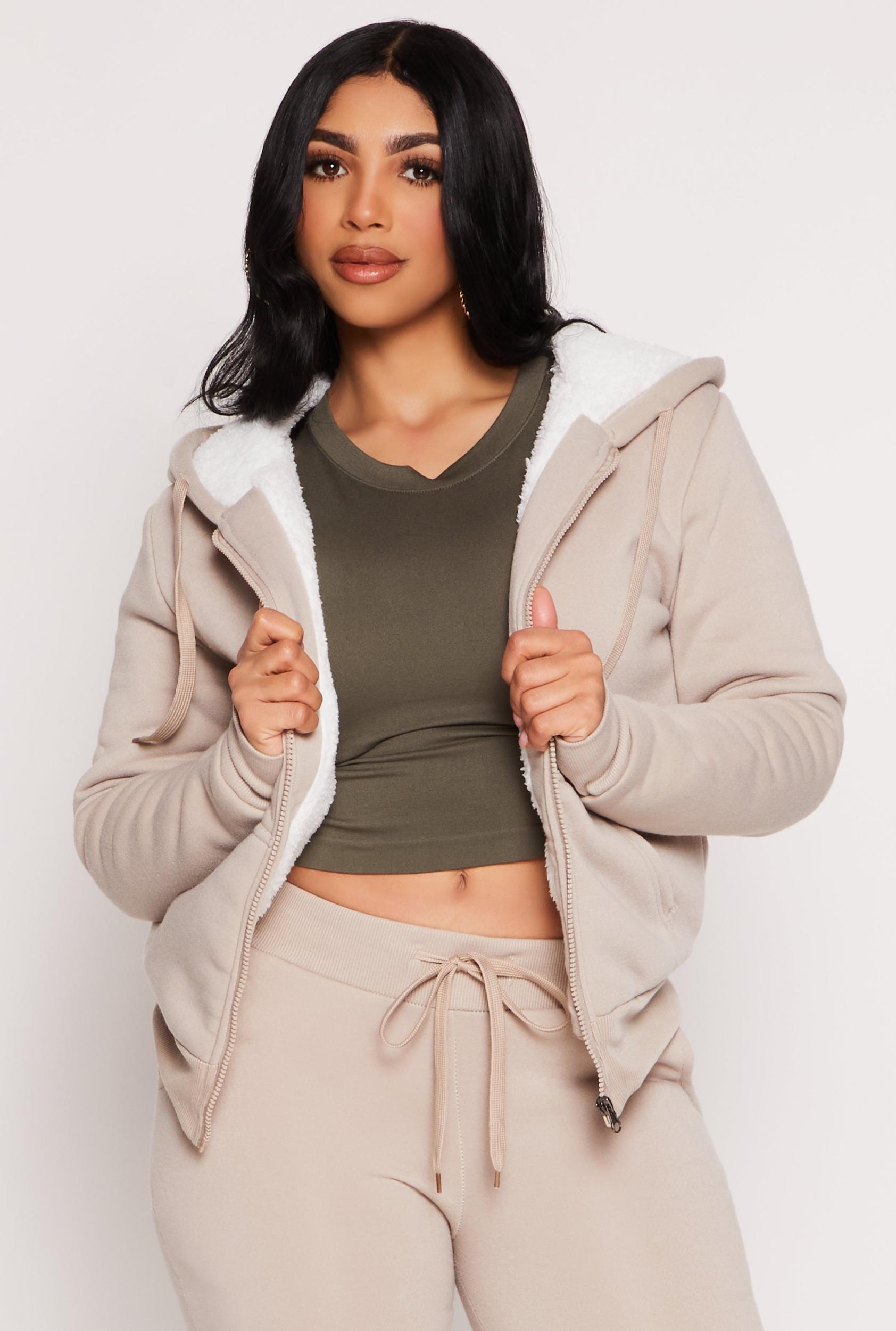 Womens Sherpa Lined Zip Front Hoodie Product Image