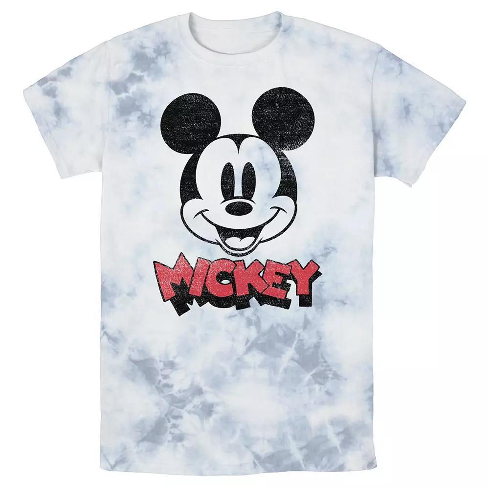 Men's Disney Mickey And Friends Mickey Big Face Logo Wash Tee, Size: Small, Blue Pink Light Yellow Product Image