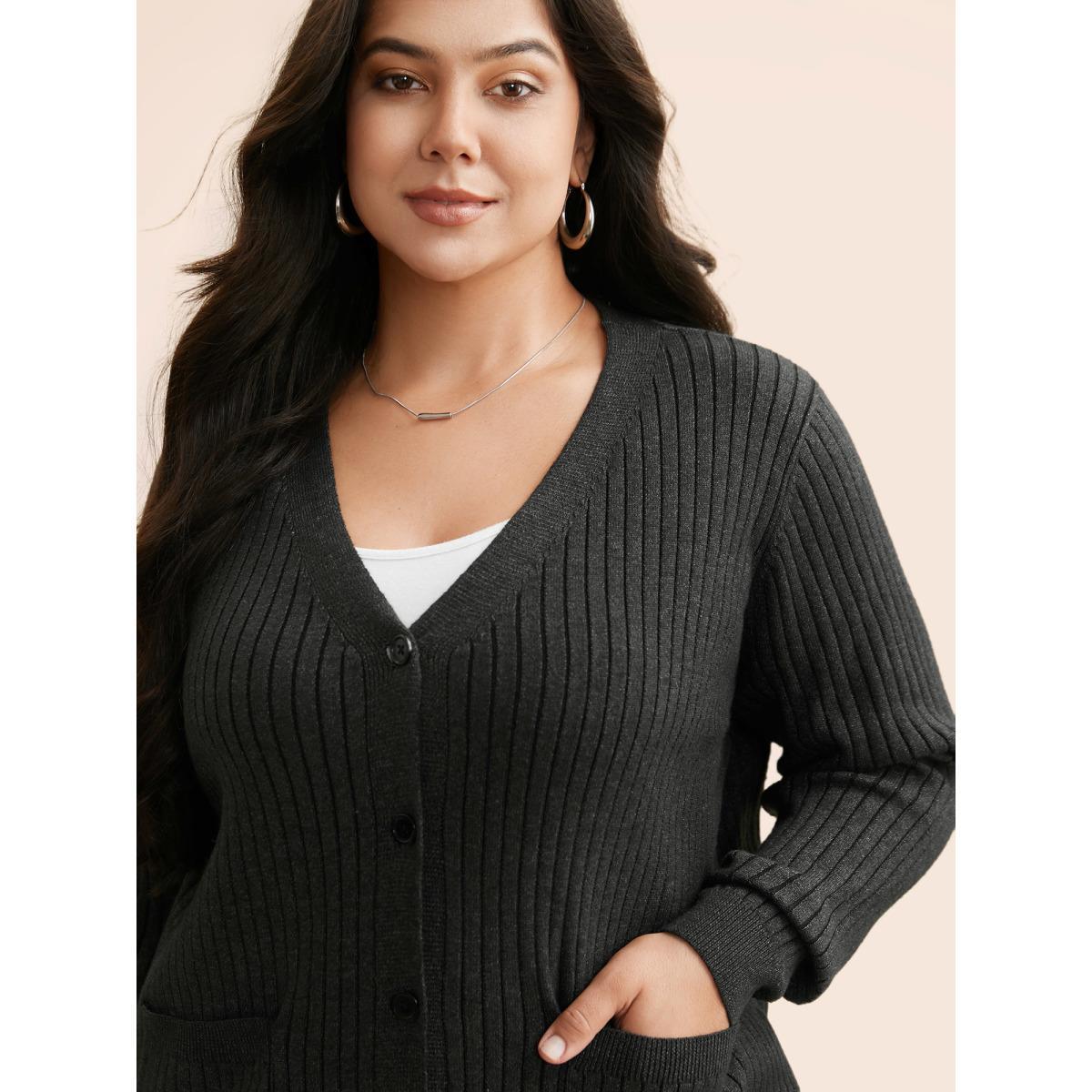 Plus Size Supersoft V-neck Wool Cardigan DimGray Women Basics Bodycon Long Sleeve Everyday Cardigans BloomChic 26/4X Product Image