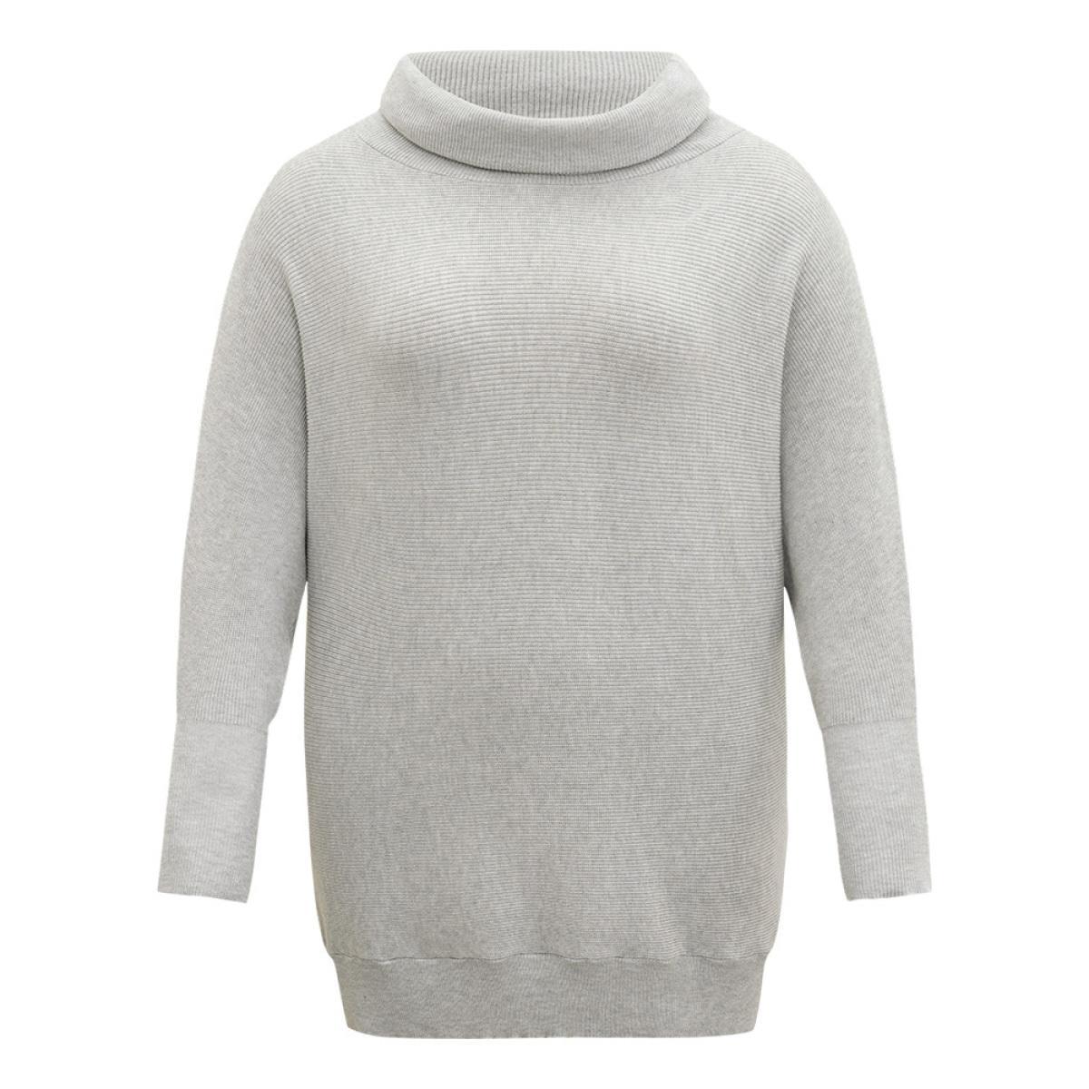 Plus Size Supersoft Essentials Lapel Collar Batwing Sleeve Pullover LightGray Women Casual Loose Long Sleeve Lapel Collar Dailywear Pullovers BloomChic 28/5X Product Image
