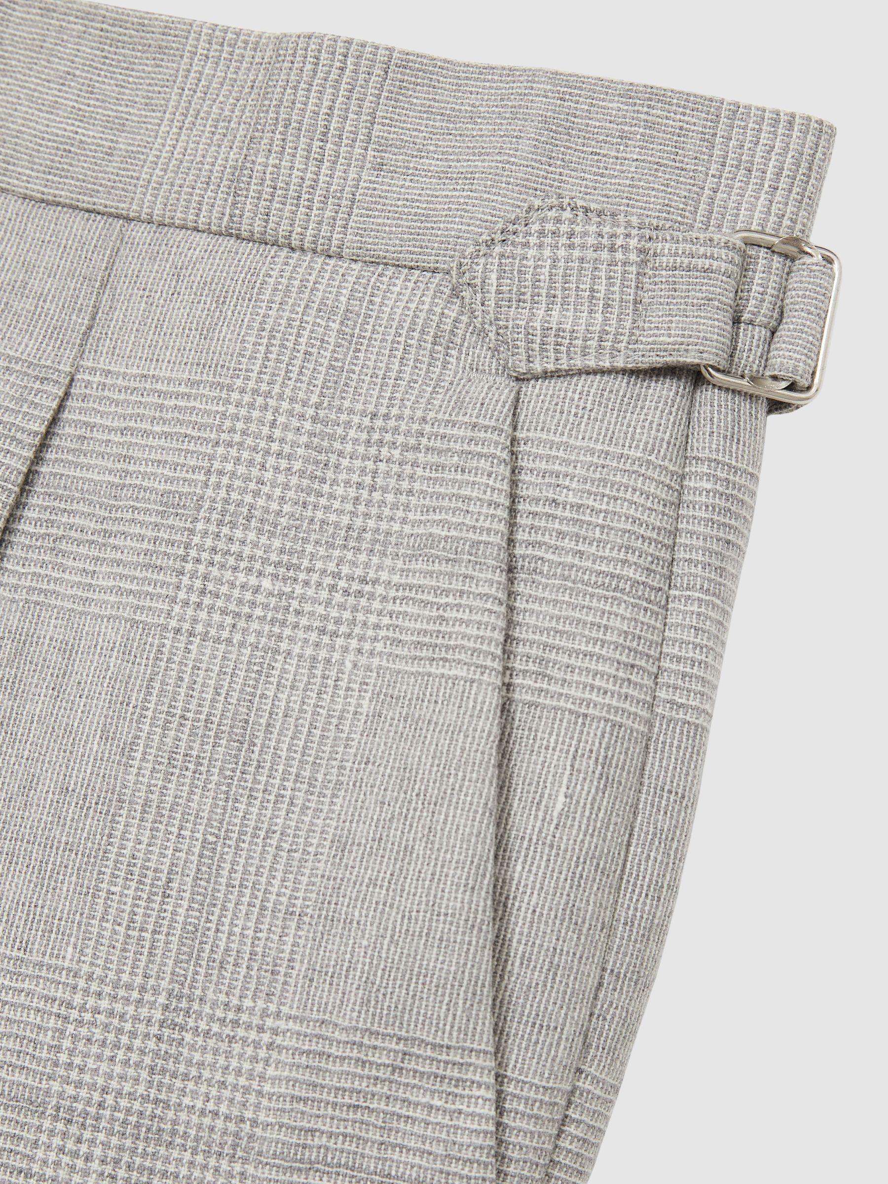 Wool-Linen Check Tapered Trousers in Soft Grey Melange Product Image