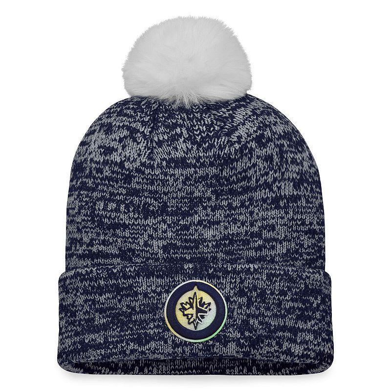Women's Fanatics Branded Navy Winnipeg Jets Glimmer Cuffed Knit Hat with Pom, Jts Blue Product Image