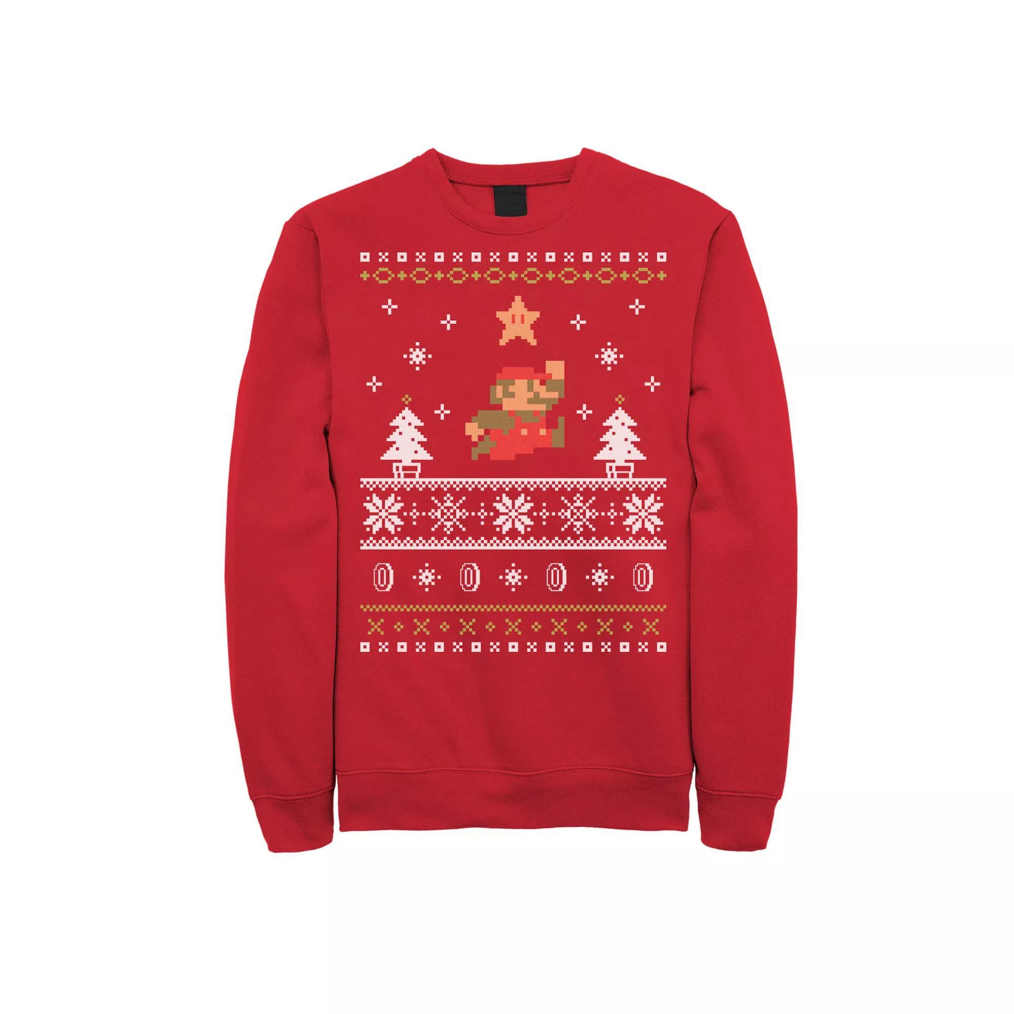 Mens Nintendo Super Mario Mario Snow Level Ugly Christmas Sweatshirt Product Image