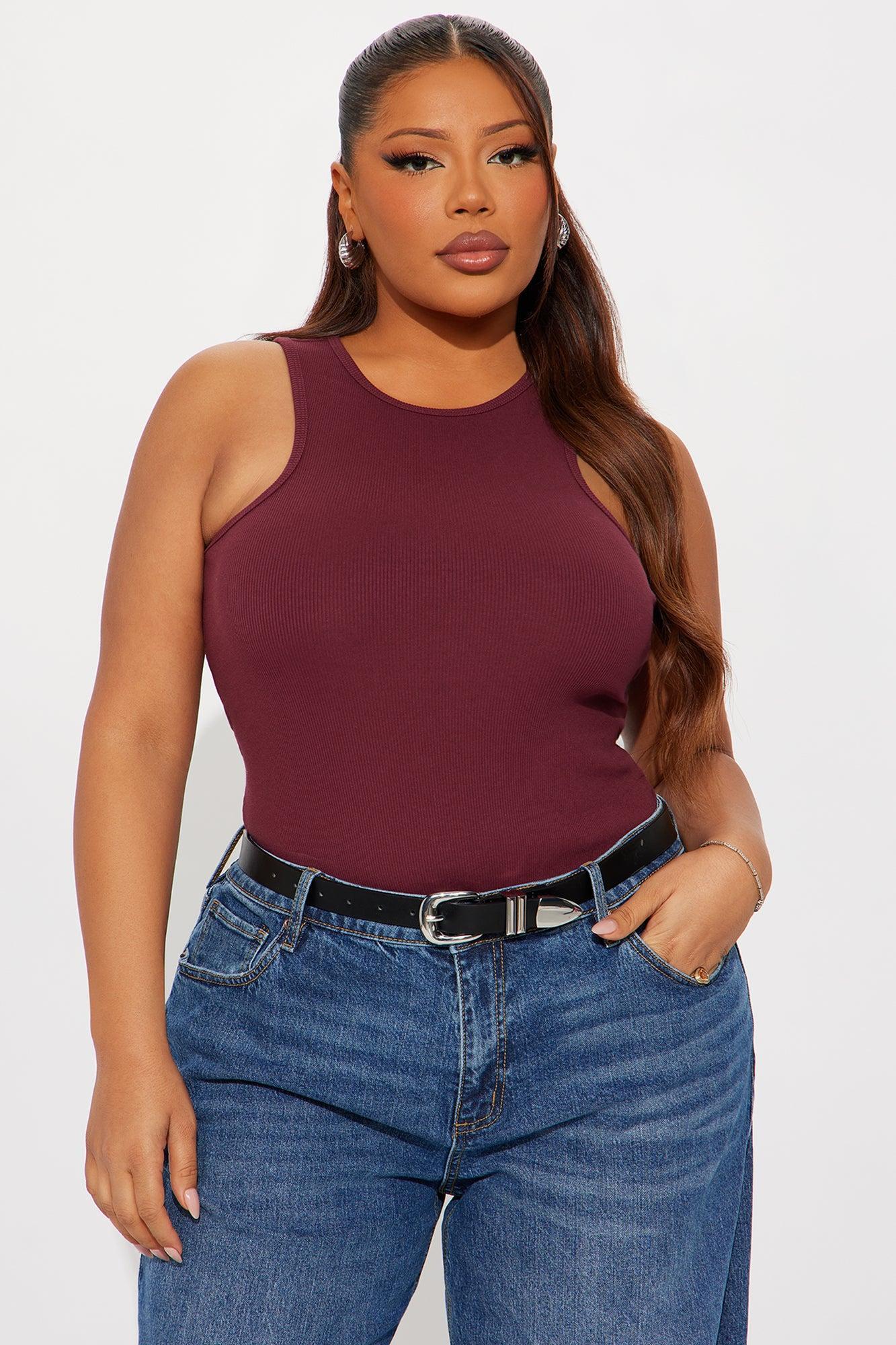 Model Attitude Racerback Bodysuit - Burgundy Product Image