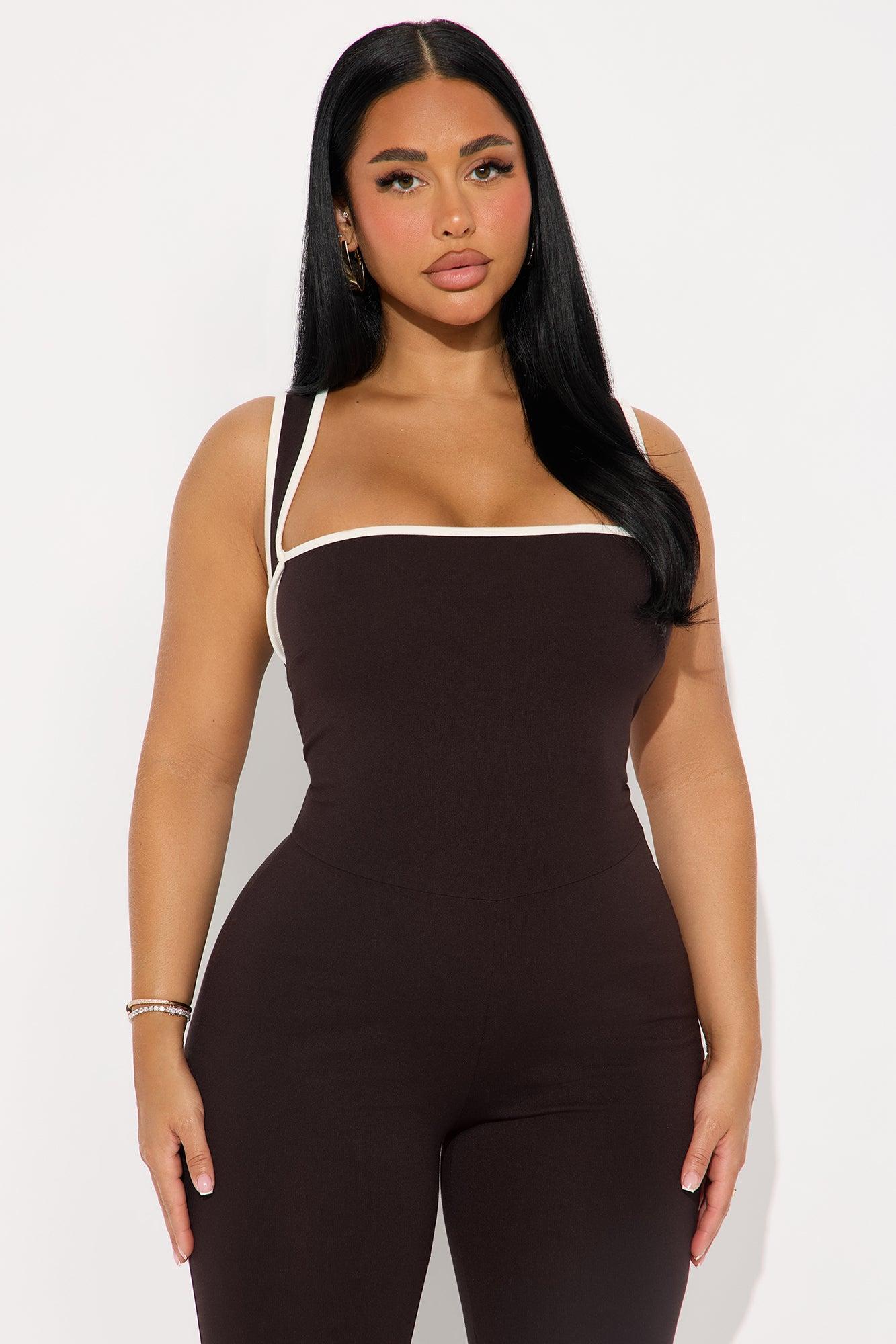 His Loss Contrast Trim Capri Jumpsuit - Chocolate Female Product Image