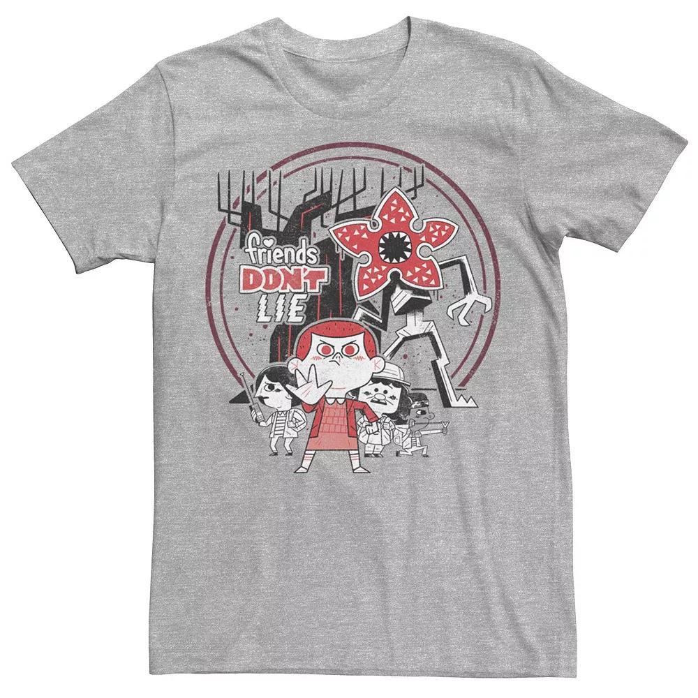 Men's Stranger Things Day Friends Don't Lie Chibi Group Shot Tee, Size: Medium, Athletic Grey Product Image