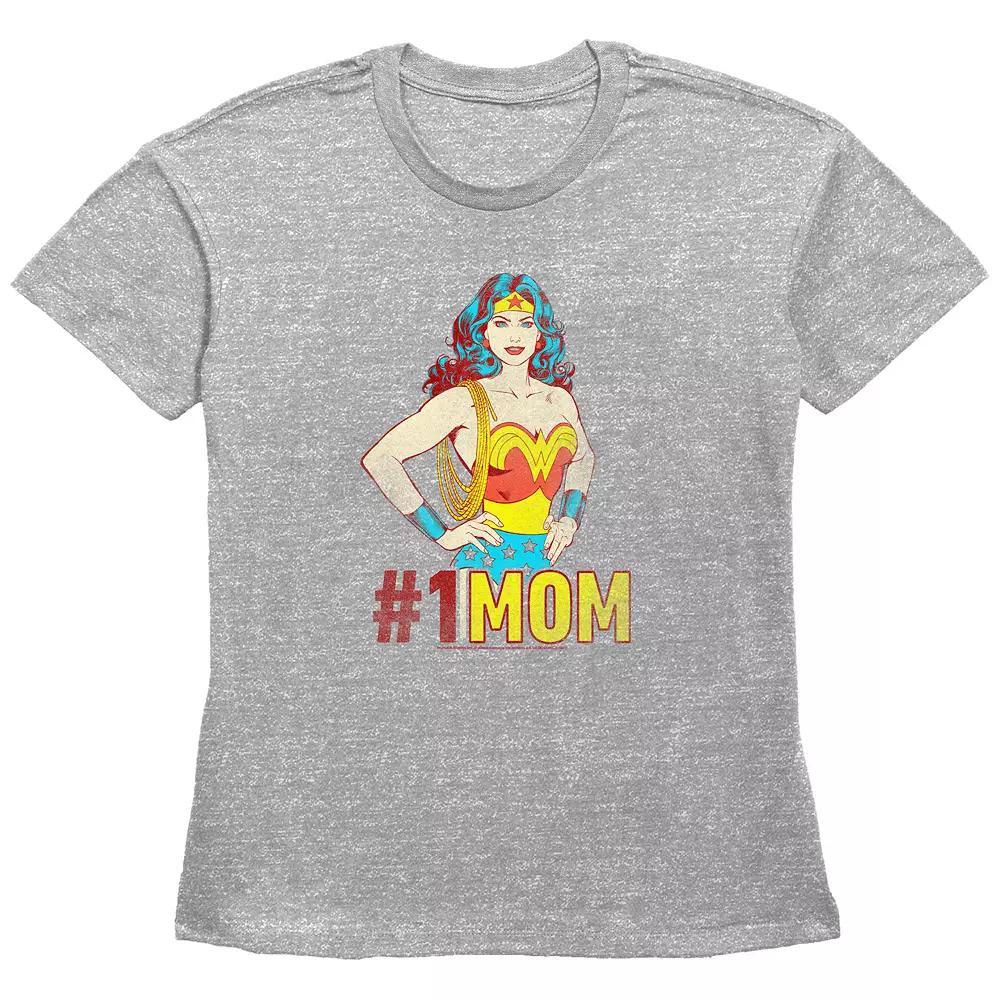 Women's Wonder Woman #1 MOM Basic Fit Graphic Tee, Size: XS, Grey Gray Product Image