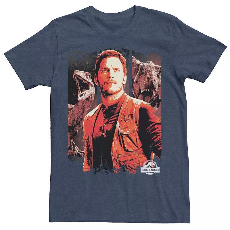 Men's Jurassic World Two Owen and Dinosaurs Red Hue Panel Portrait Tee, Size: Medium, Blue Product Image