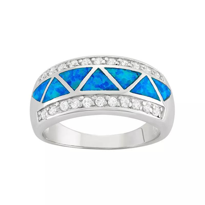 Cubic Zirconia & Lab-Created Blue Opal Sterling Silver Ring, Women's, Size: 6 Product Image