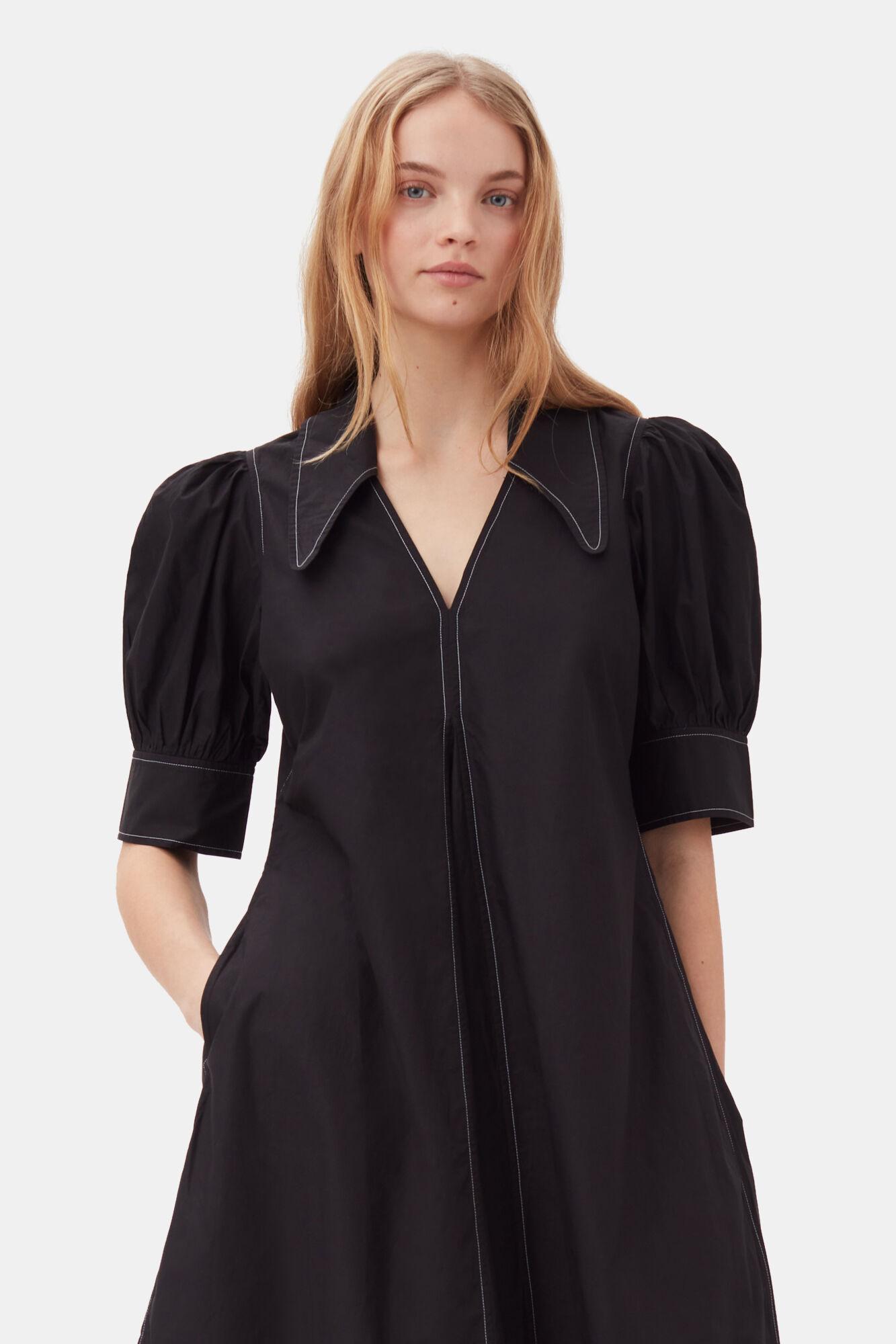 Cotton Poplin V-Neck Midi Dress Product Image