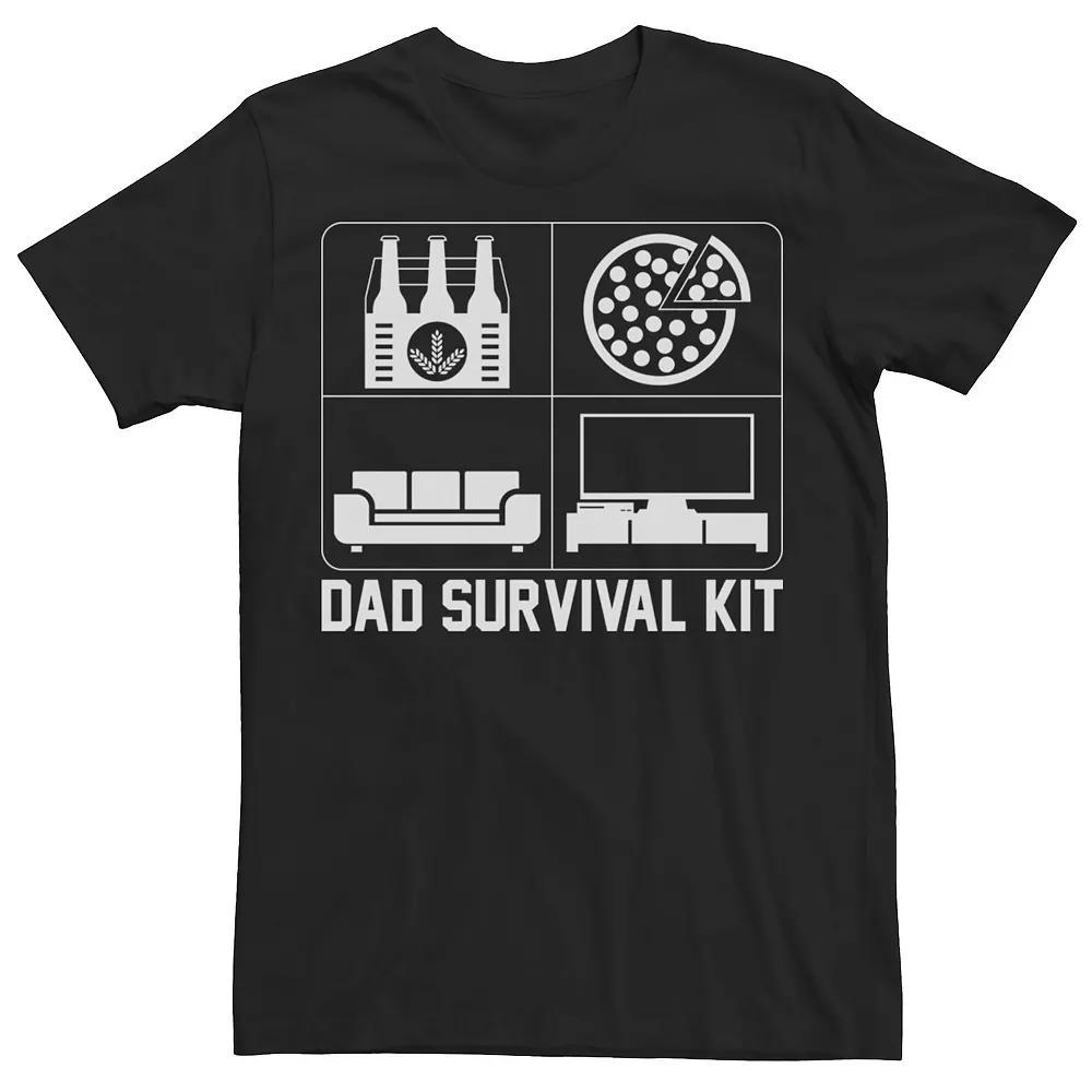 Men's Dad Survival Kit Beer Pizza Couch TV Graphic Tee, Size: Large, Black Product Image