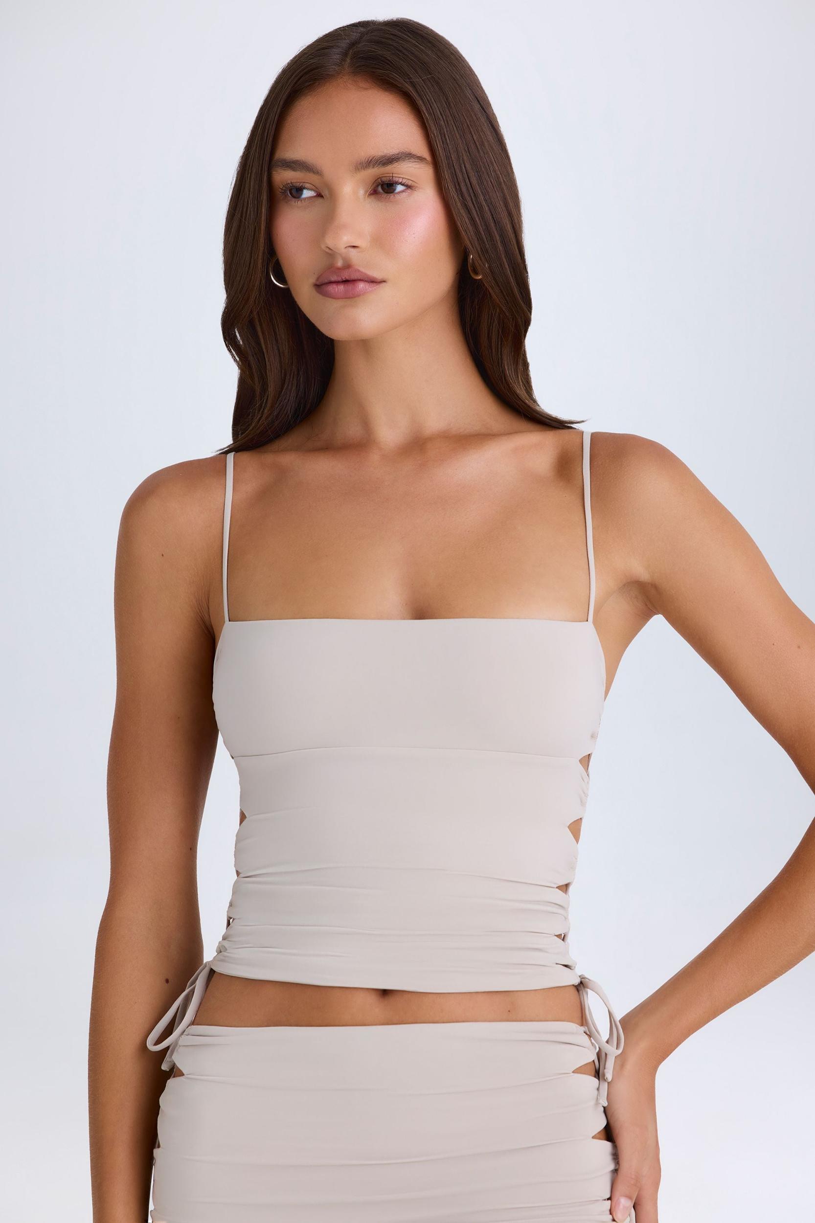 Ruched Cut-Out Top in Taupe Product Image
