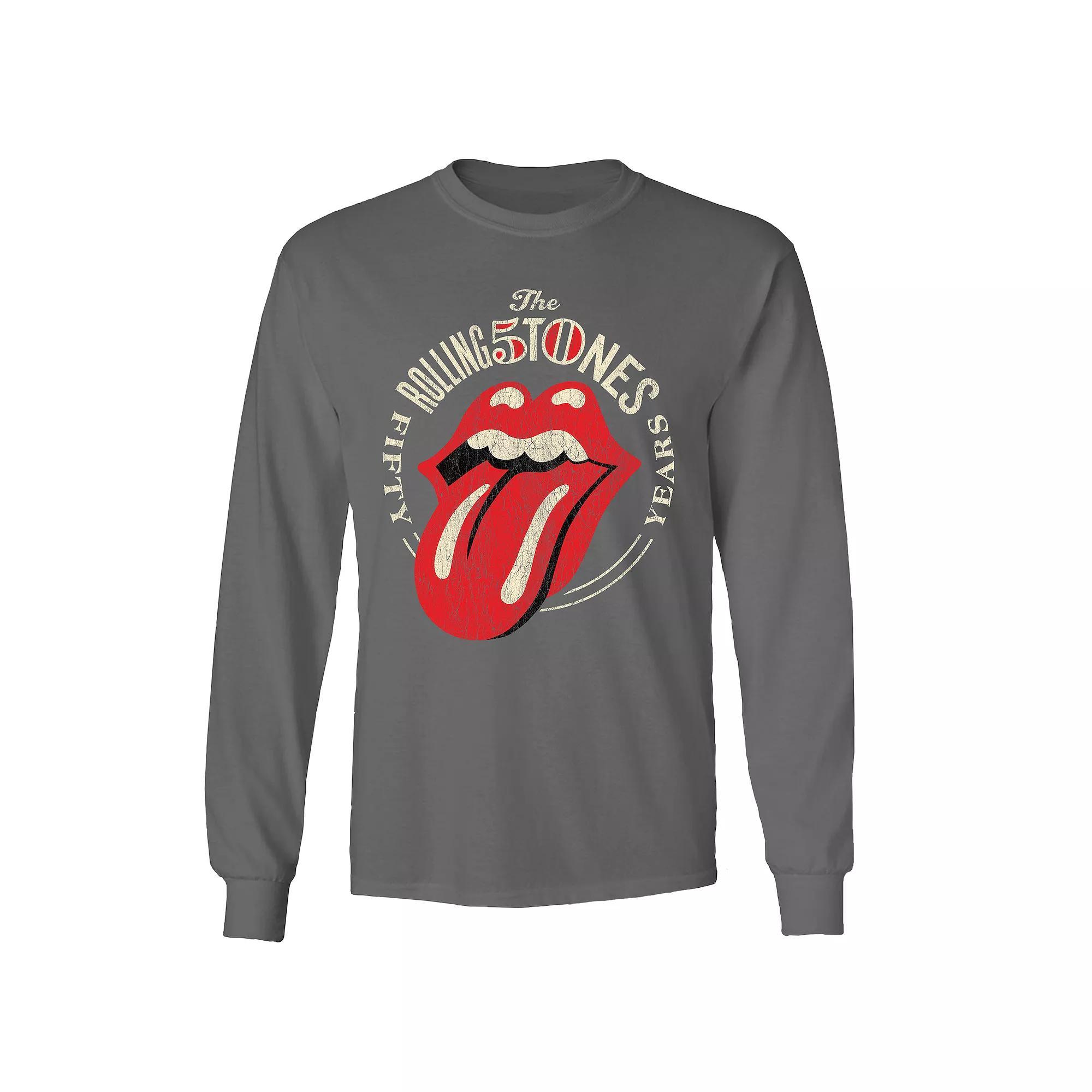 Men's Rolling Stones 50th Logo Long Sleeve, Size: XXL, Grey Product Image