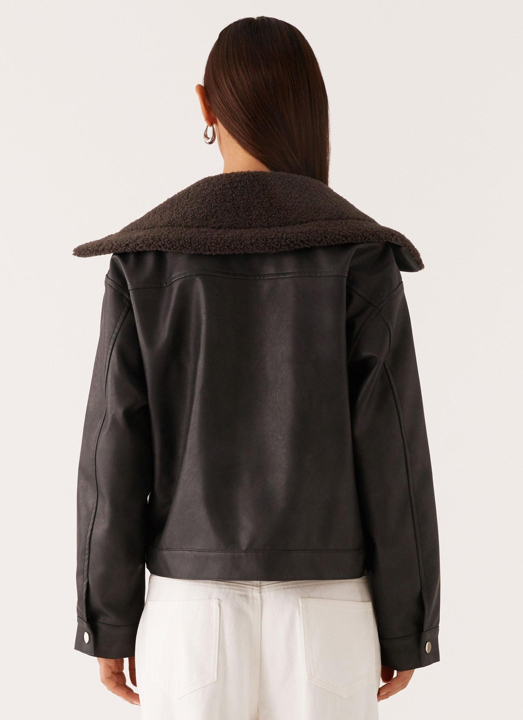 Inka PU Leather Shearling Jacket - Charcoal Girls Product Image