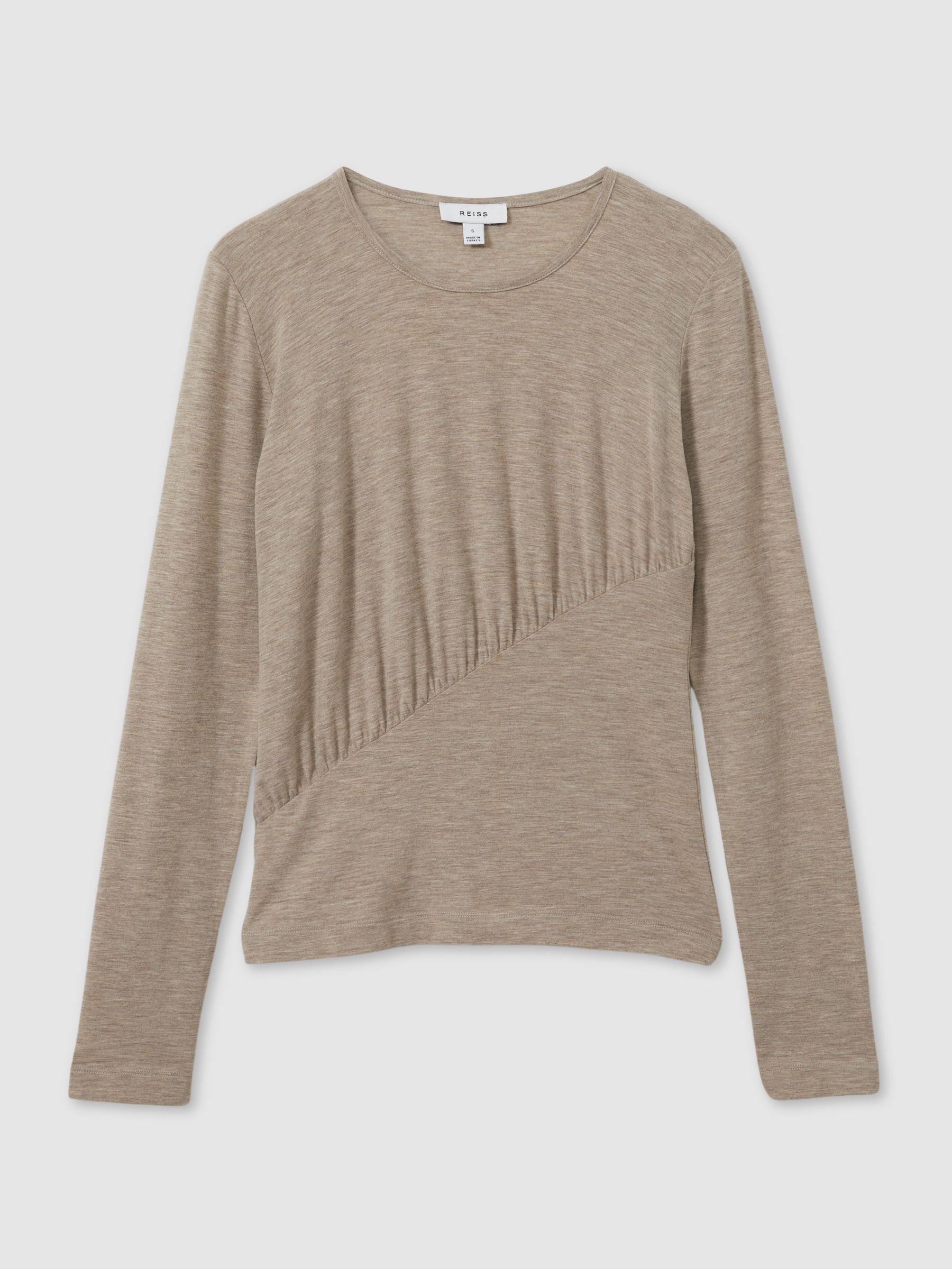 Marled Asymmetric Ruched Top in Neutral Product Image
