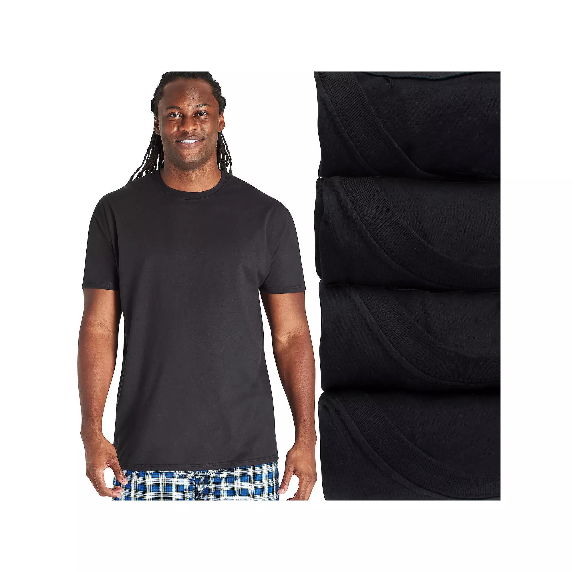 Big & Tall Hanes Ultimate 4-Pack Men's Crewneck Undershirt, Size: XL Tall, Black Product Image