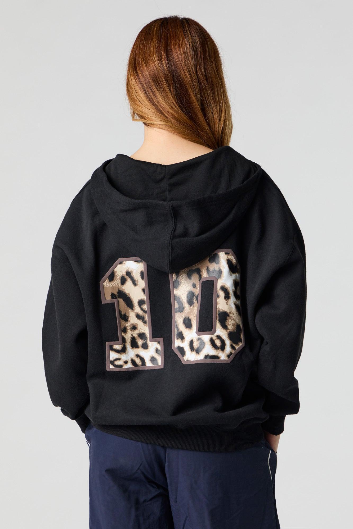 Oversized Printed Zip-Up Fleece Hoodie Female Product Image