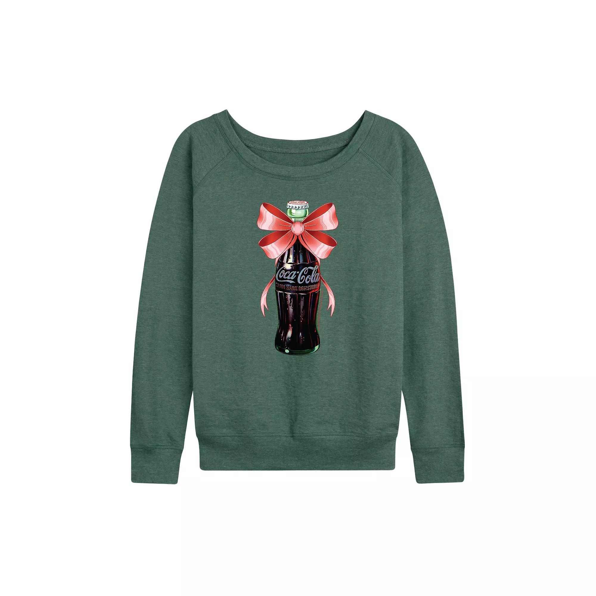 Women's Coca-Cola Bottle Bow French Terry Long Sleeve Tee, Size: XL, Grey Green Product Image