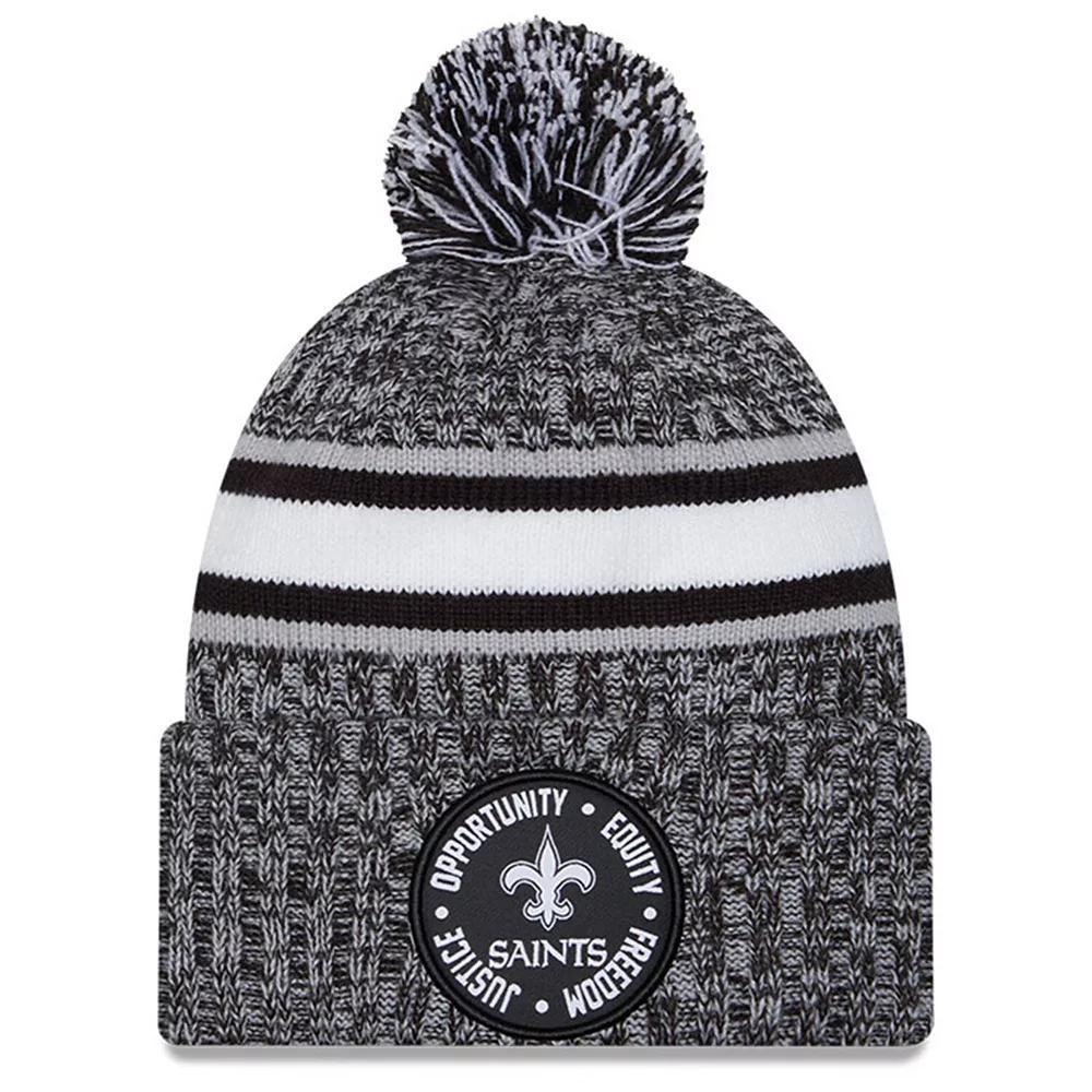 Men's New Era Heather Black New Orleans Saints 2023 Inspire Change Cuffed Knit Hat With Pom, Charco Product Image