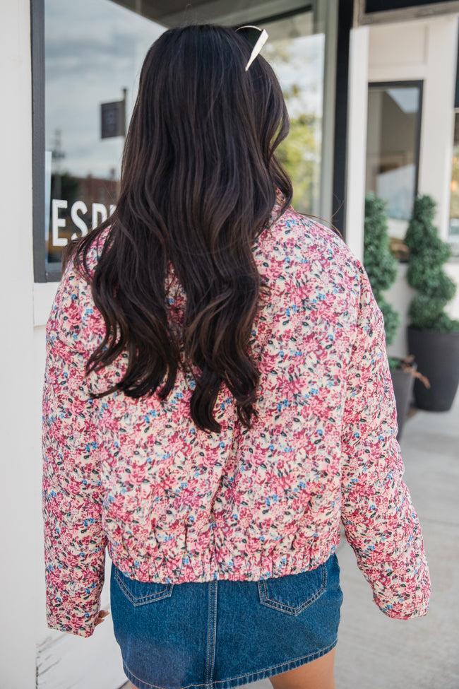 Tracking Promises Cream Multi Floral Corduroy Puffer Jacket FINAL SALE Product Image