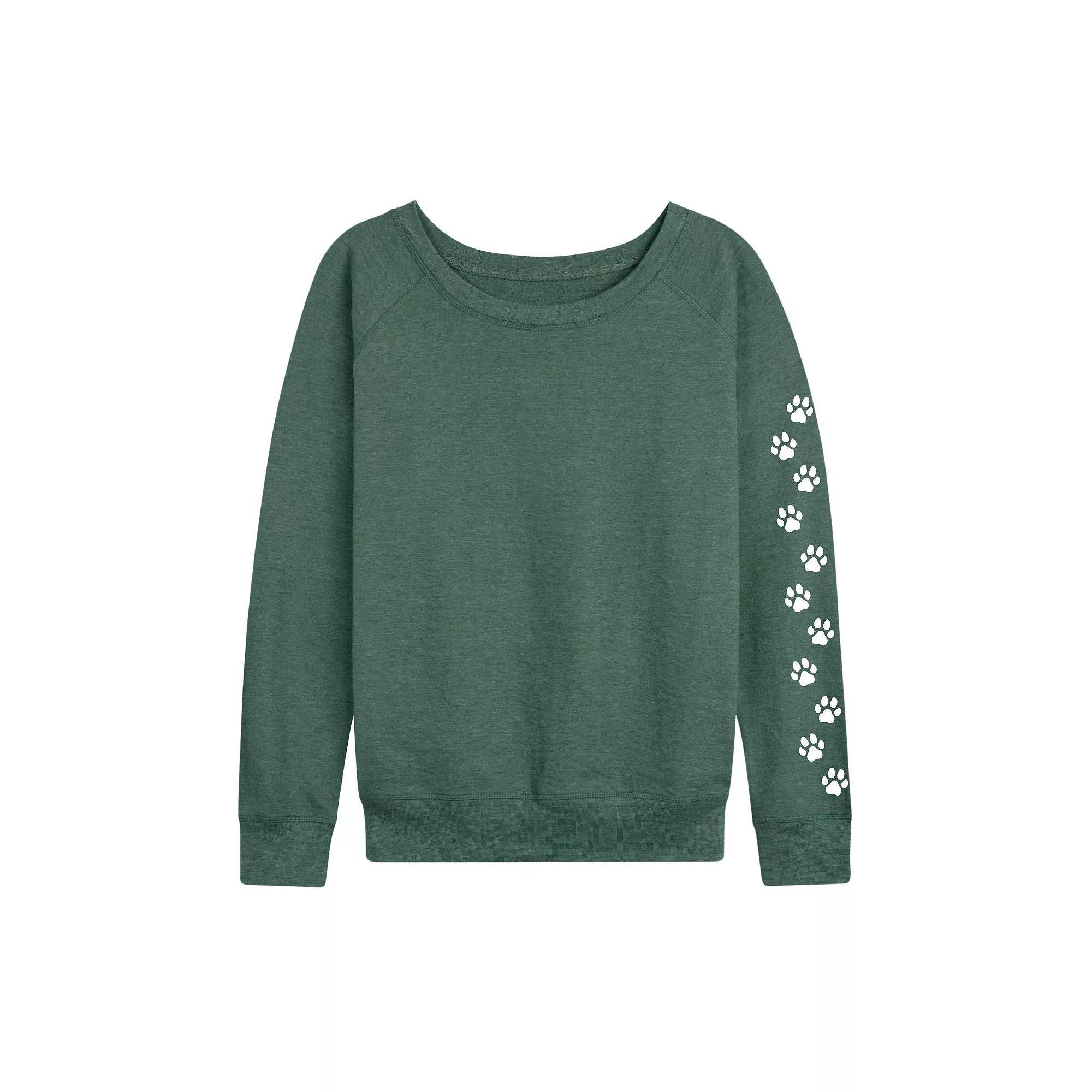Women's Paw Prints Sleeve French Terry Long Sleeve Tee, Girl's, Size: Medium, Grey Indigo Product Image