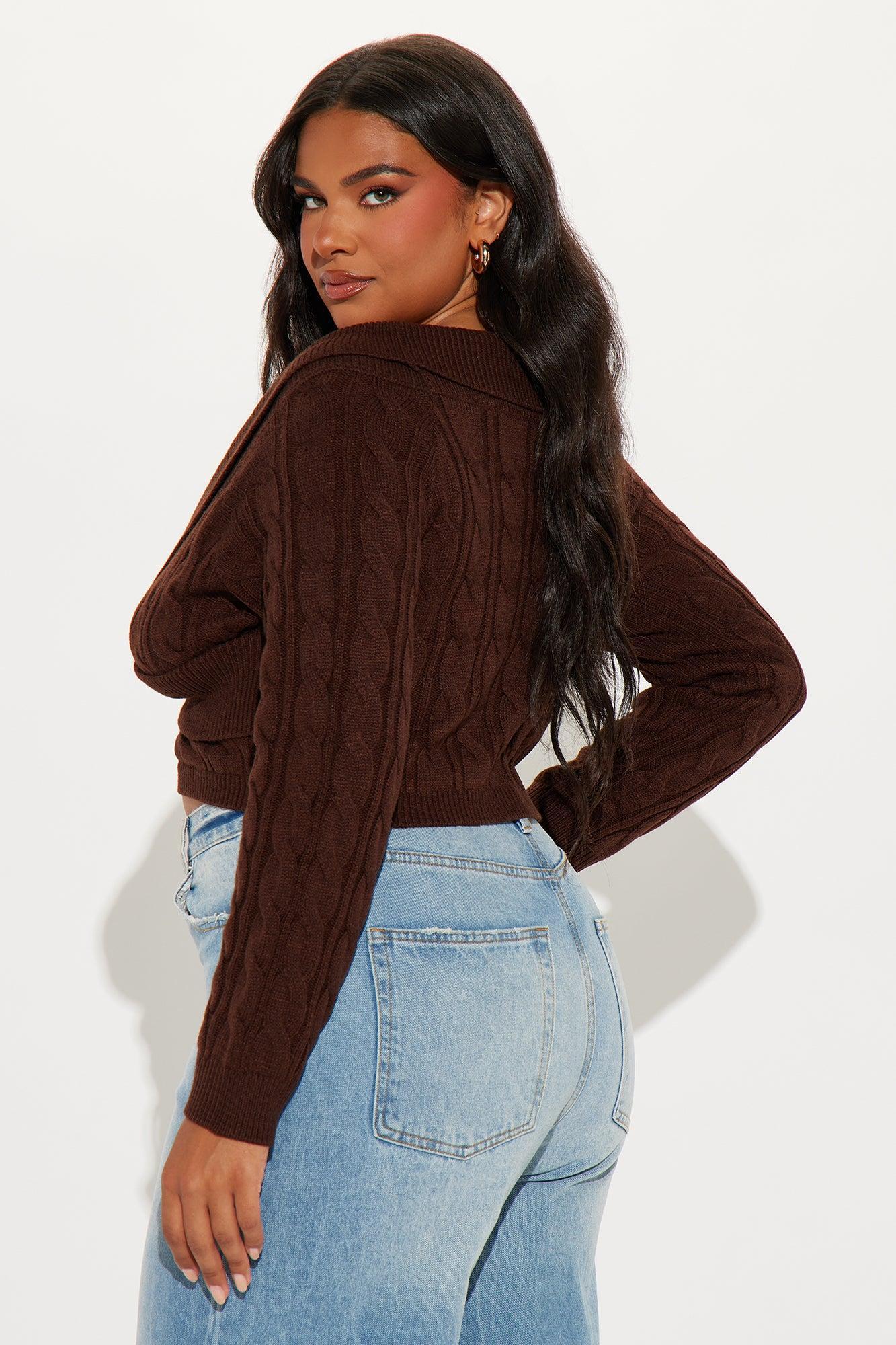 Doing My Best Cropped Sweater - Chocolate Product Image