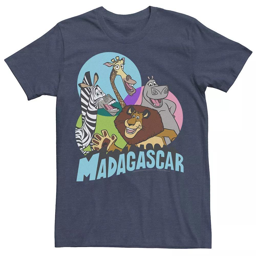 Men's Madagascar Cartoon Group Shot Pop Color Poster Graphic Tee, Size: 3XL, Navy Grey Product Image