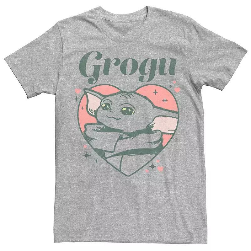 Men's Star Wars: The Mandalorian Grogu In A Heart Valentine's Day Tee, Size: Small, Athletic Grey Product Image