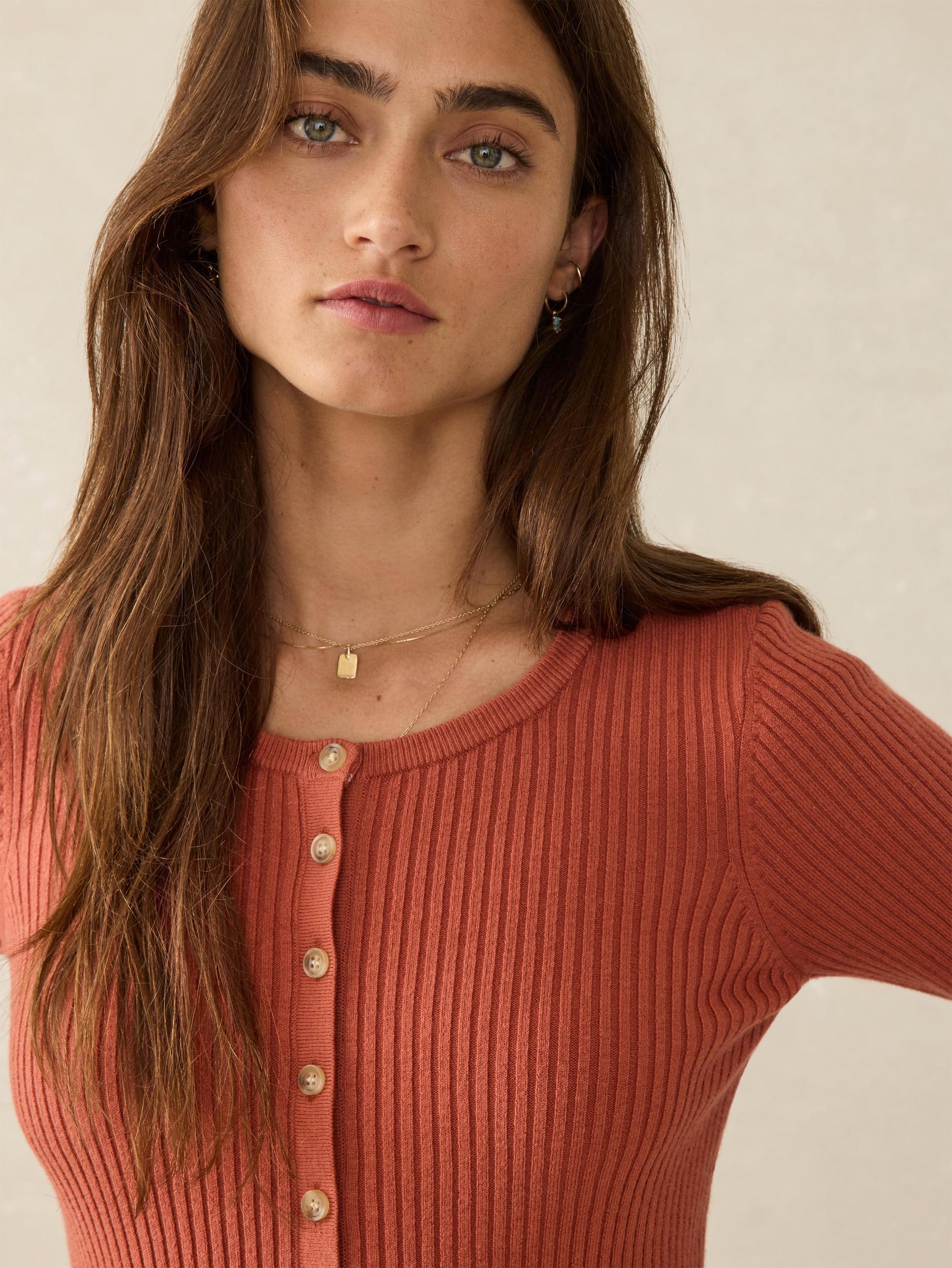 Stretch Cotton Cashmere Rib Cardigan - Red Rock Female Product Image