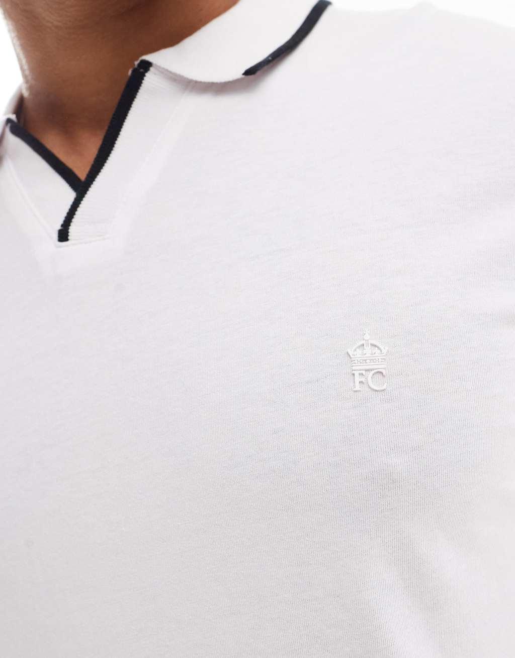 French Connection trophy tipped neck polo in white Product Image