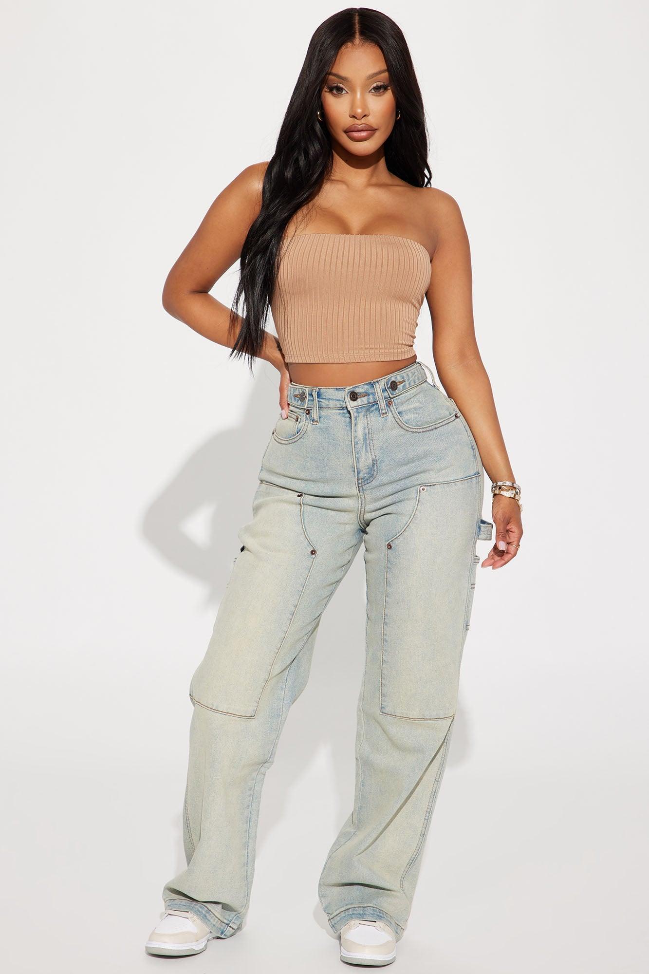 Masha Double Lined Ribbed Tube Top - Taupe Product Image