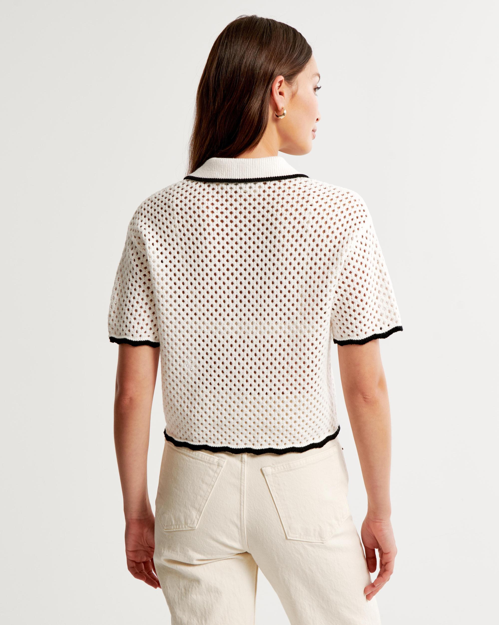 Crochet-Style Button-Up Polo Product Image
