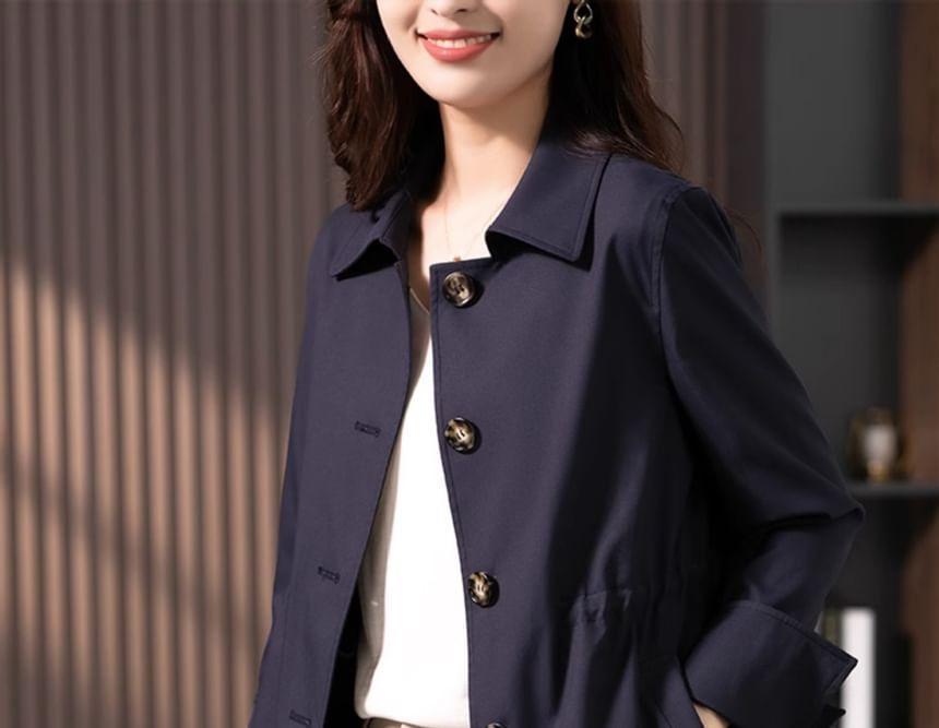 Collared Button-Up Trench Jacket Product Image