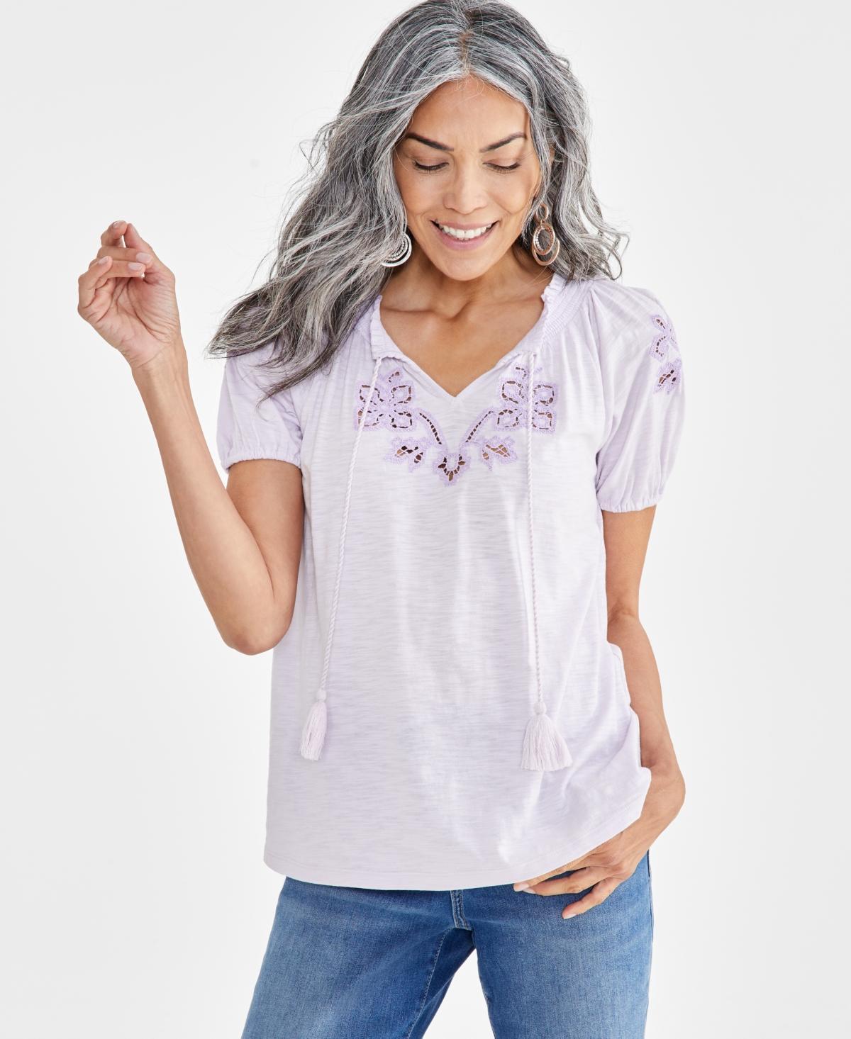 Style & Co Womens Embroidery Vacay Top, Created for Macys Product Image