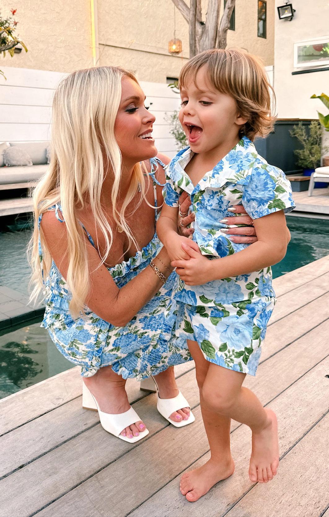 Lil Button Up Shirt ~ Cottage Floral Blue Kids Product Image