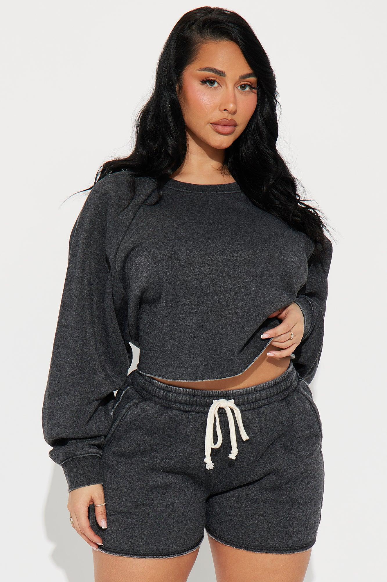 So Soft Washed Fleece Short Set - Black Product Image