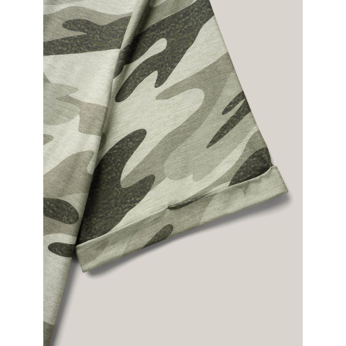 Plus Size Camouflage Print V-Neck Curvy T-Shirt Multicolor Women Elegant Roll Hem V-neck Everyday T-shirts BloomChic 30/6X Product Image