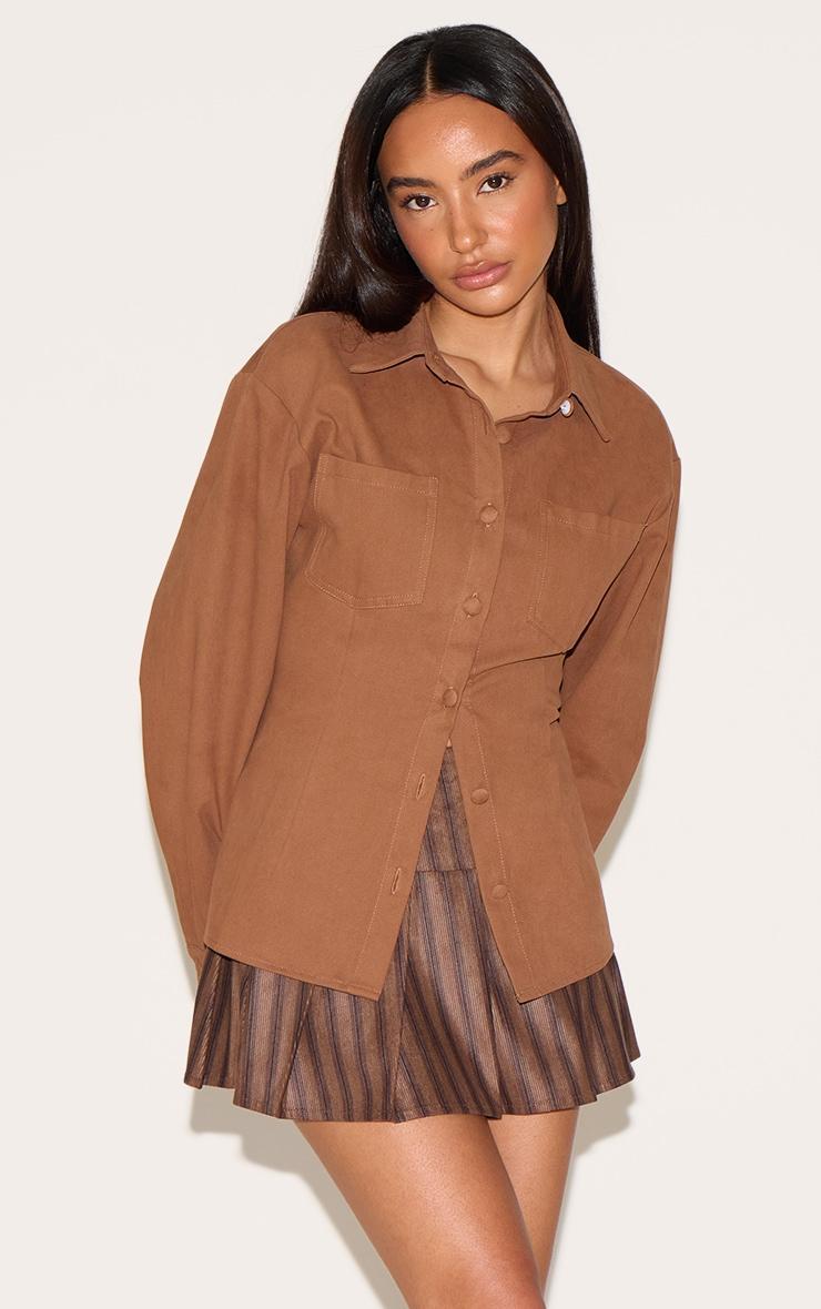 Petite Chocolate Pinstripe Pleated Mini Skirt Product Image