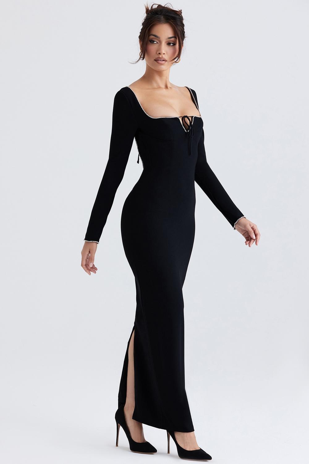 Rosa  black crystal embellished maxi dress - sale Product Image