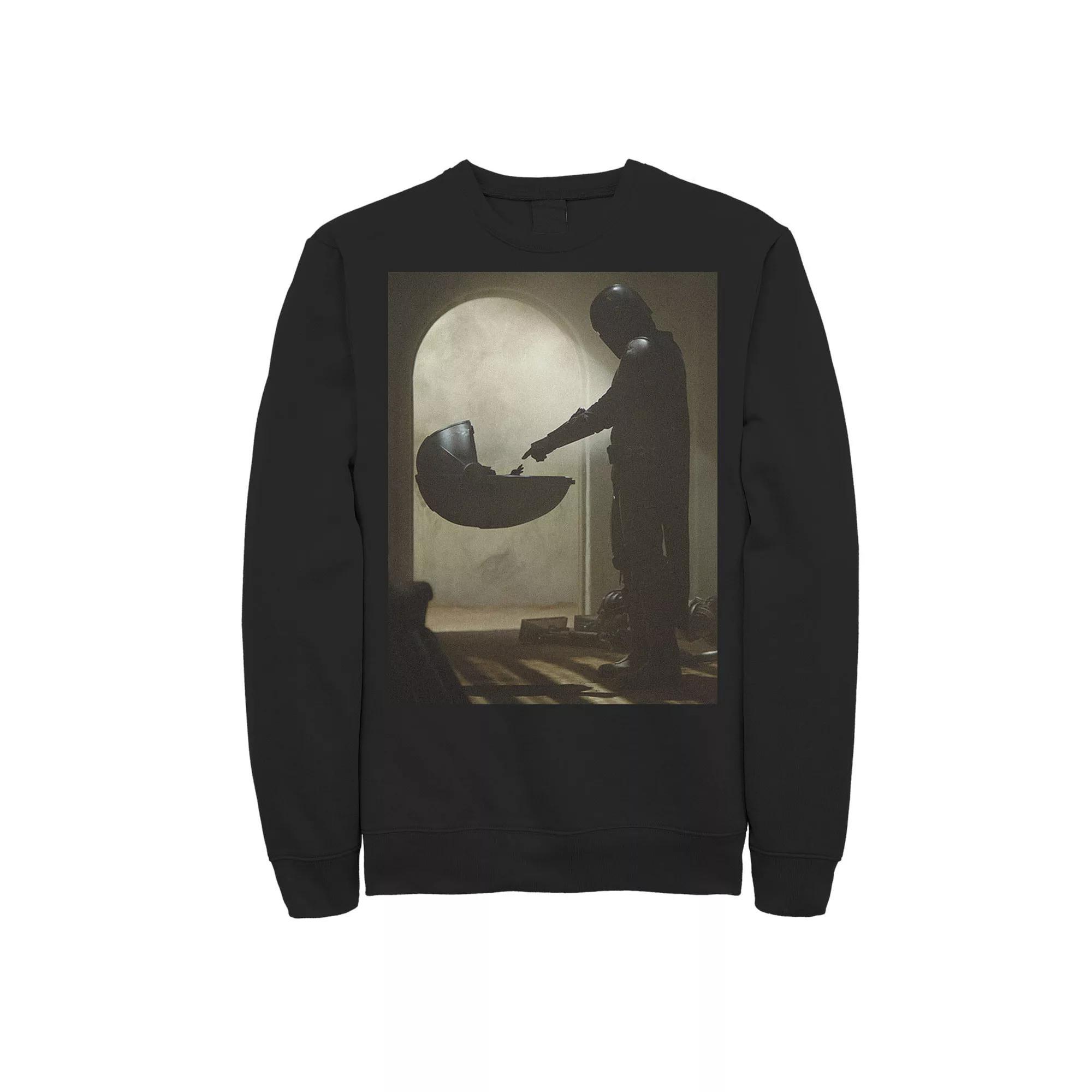 Men's Star Wars The Mandalorian The Child First Meeting Poster Sweatshirt, Size: Small, Grey Heather Product Image