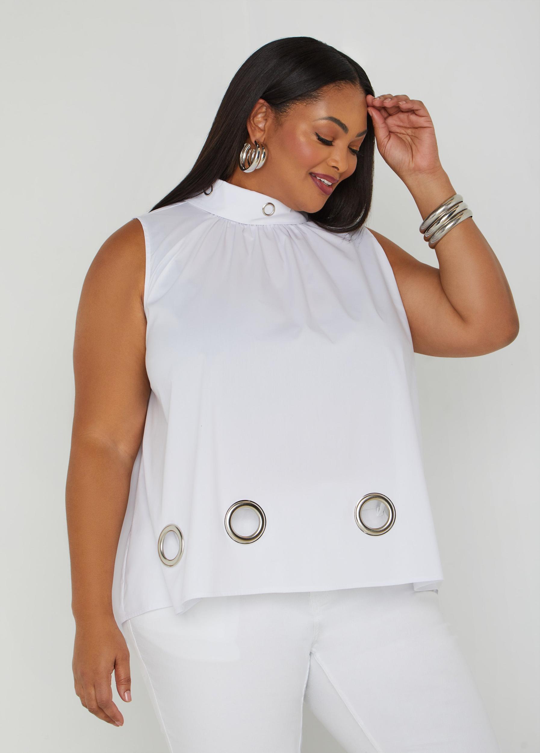 Grommet Embellished Poplin Blouse Product Image