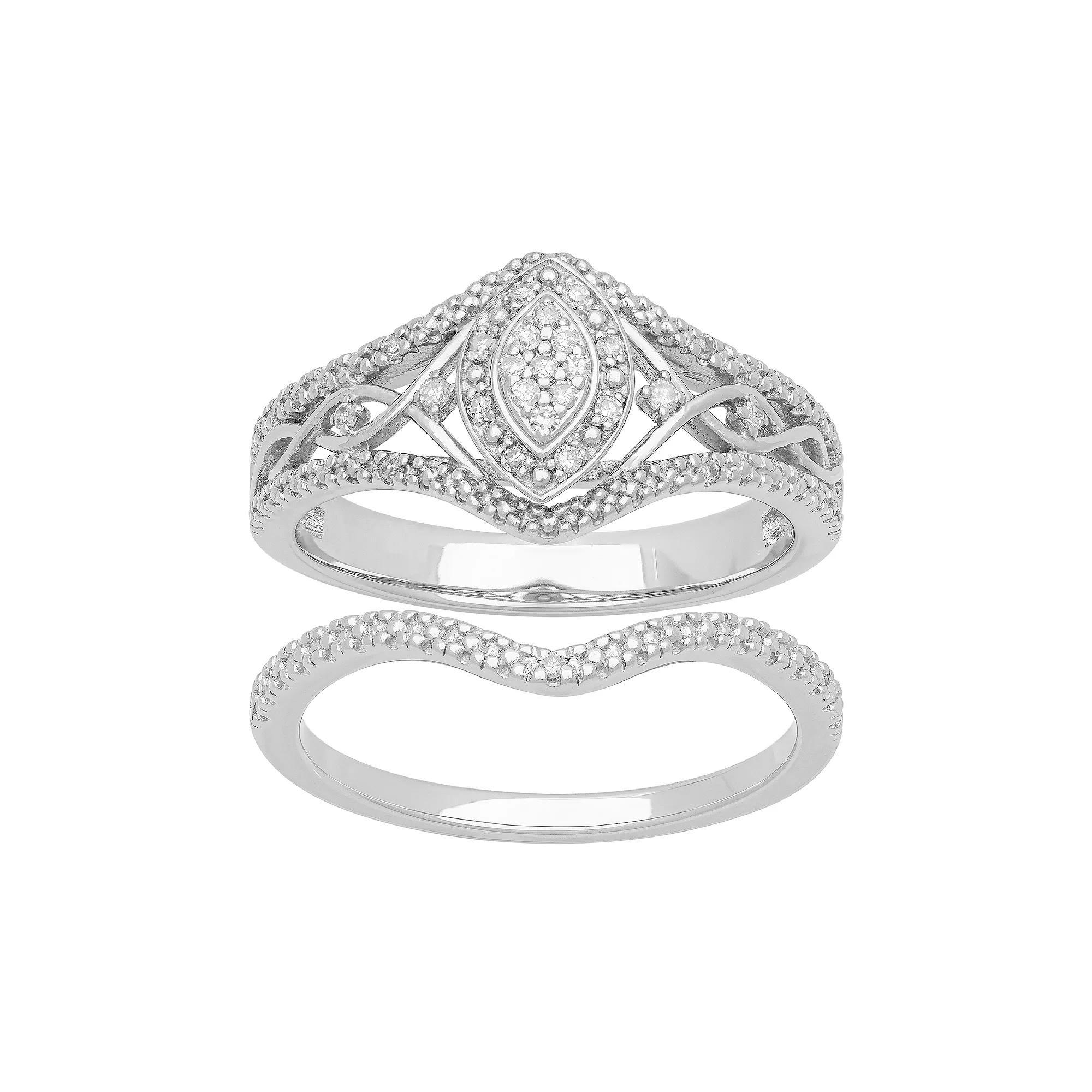 Love Always Sterling Silver 1/10 Carat T.W. Diamond Halo Bridal Set, Womens Product Image