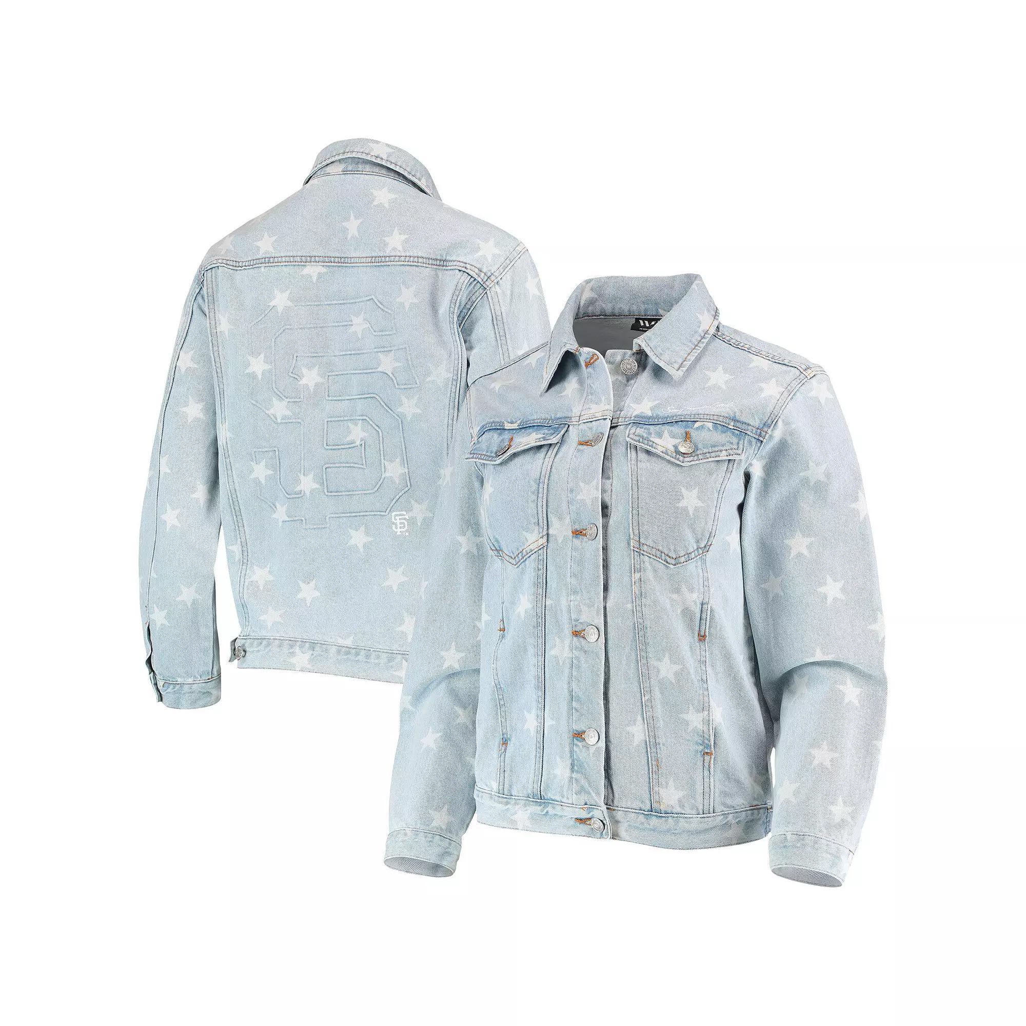 Women's The Wild Collective San Francisco Giants Allover Print Button-Up Denim Jacket, Size: Large, Turquoise A Product Image