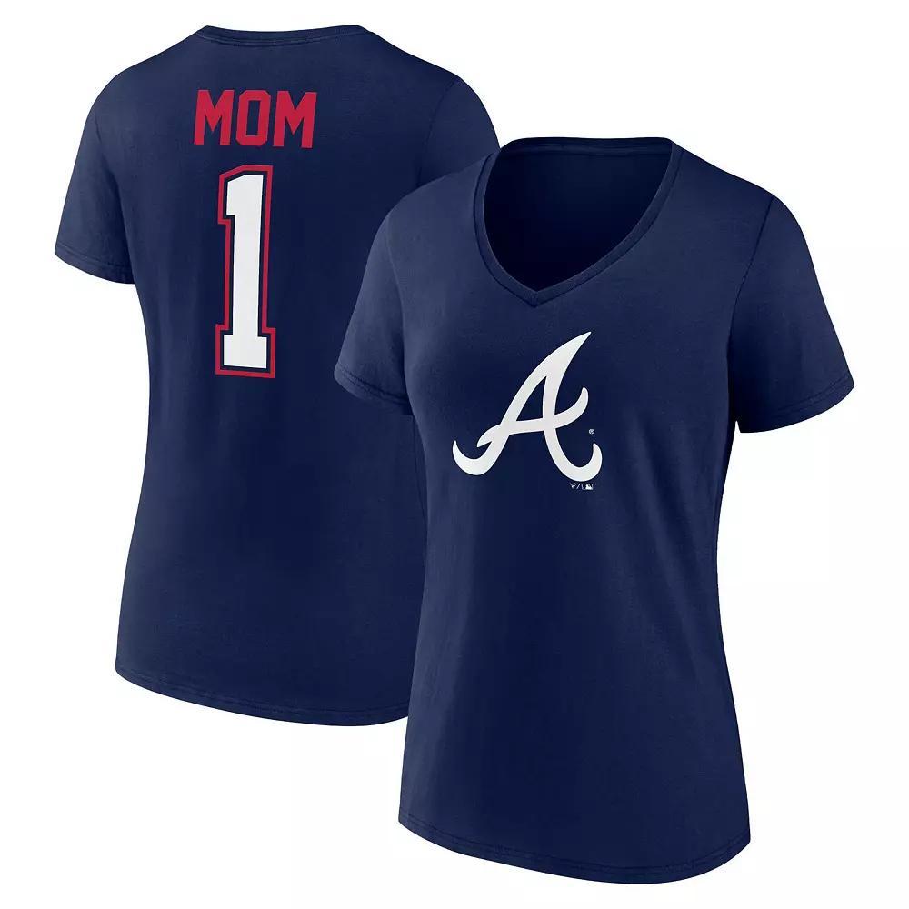 Women's Fanatics Branded Navy Atlanta Braves Plus Size Mother's Day #1 Mom V-Neck T-Shirt, Size: 2XL, Blue Product Image