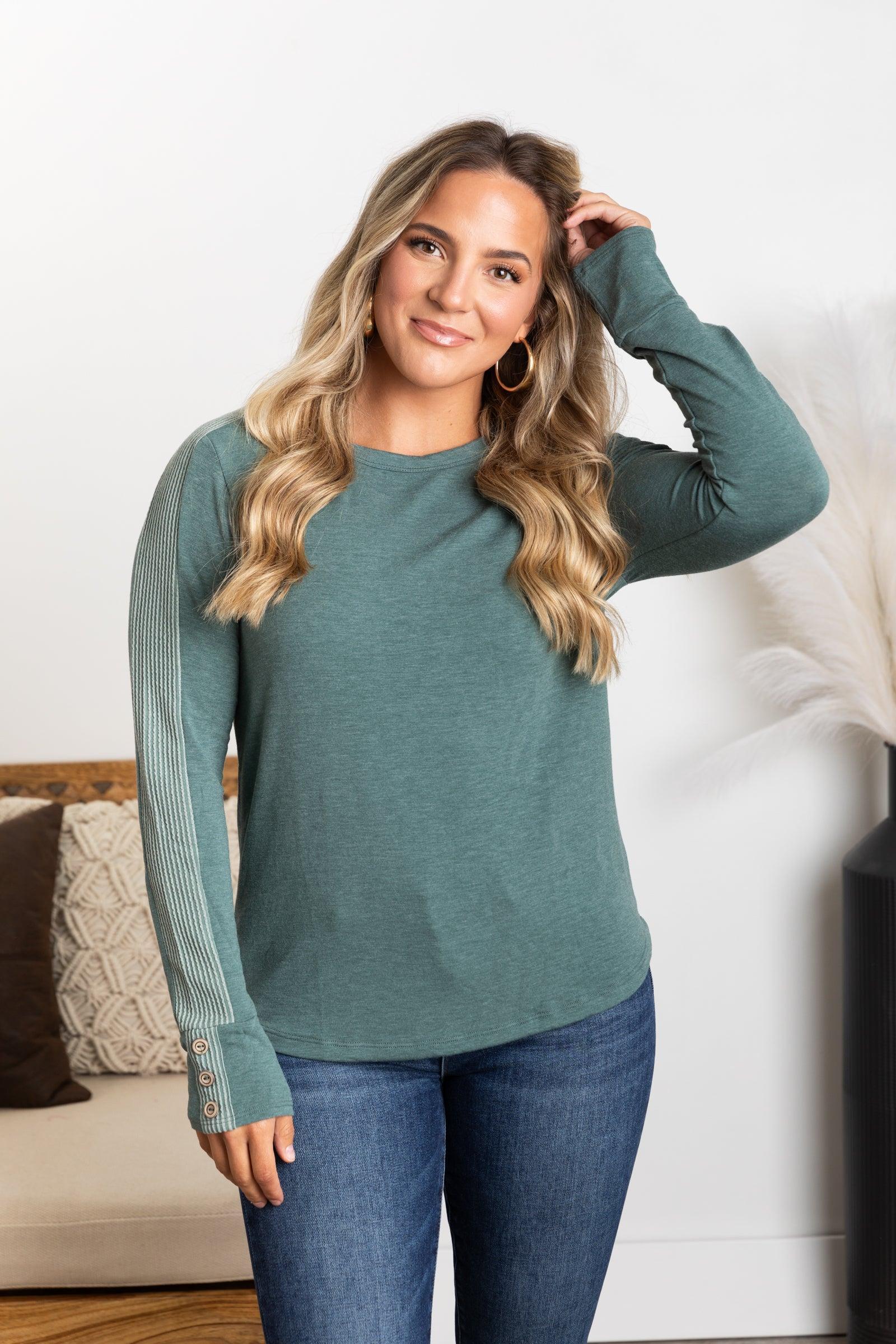Solid Long Sleeve Button Cuff Detail Knit Top Product Image